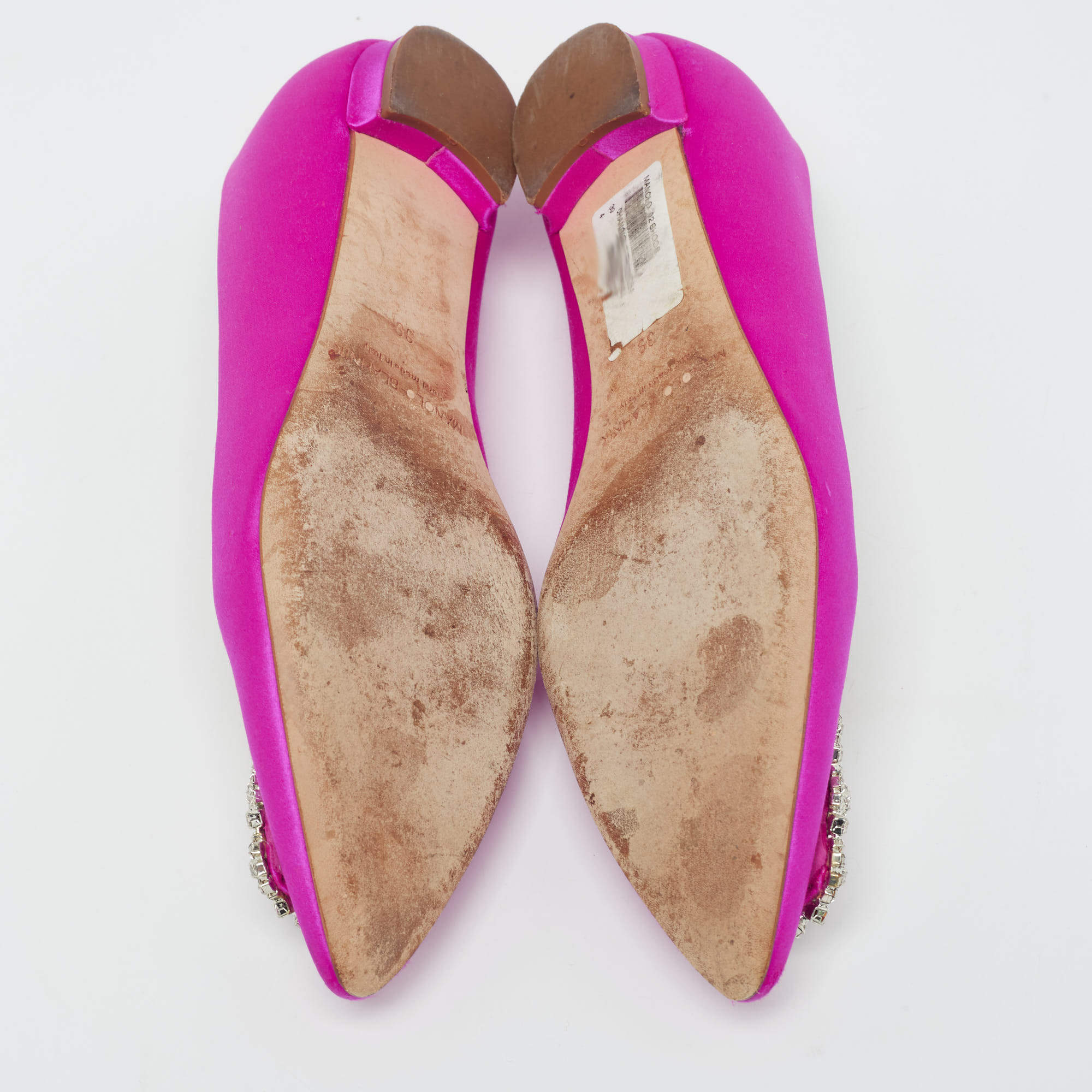 Pre Owned Manolo Blahnik Pink Satin Hangisi Ballet Flats Size 39
