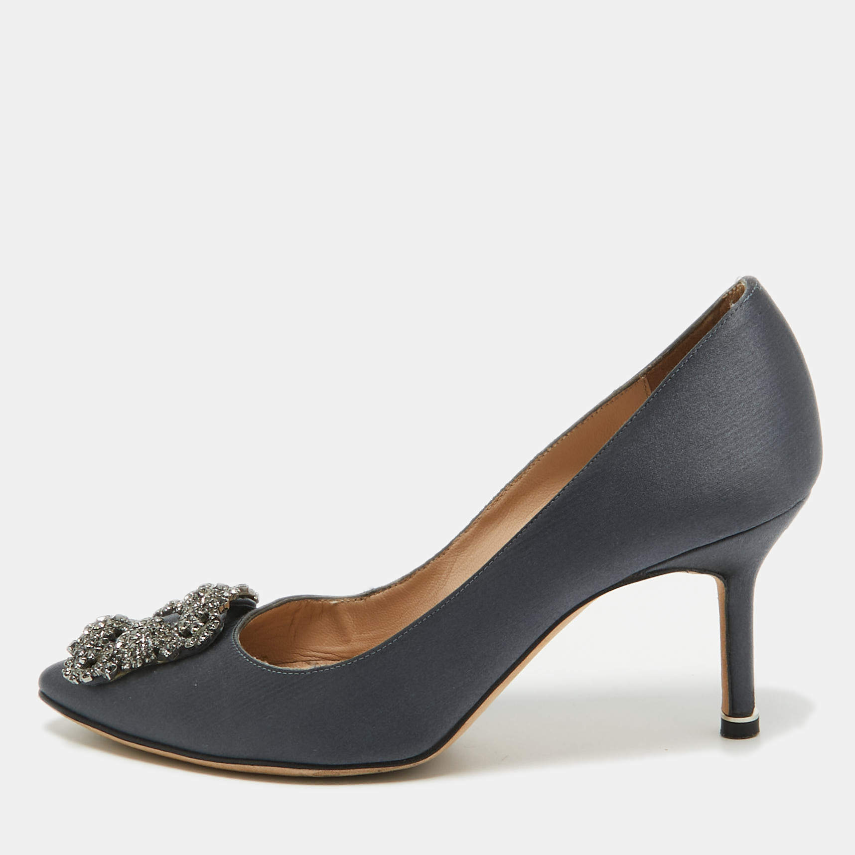 Manolo Blahnik Blue Satin Hangisi Pumps Size 37