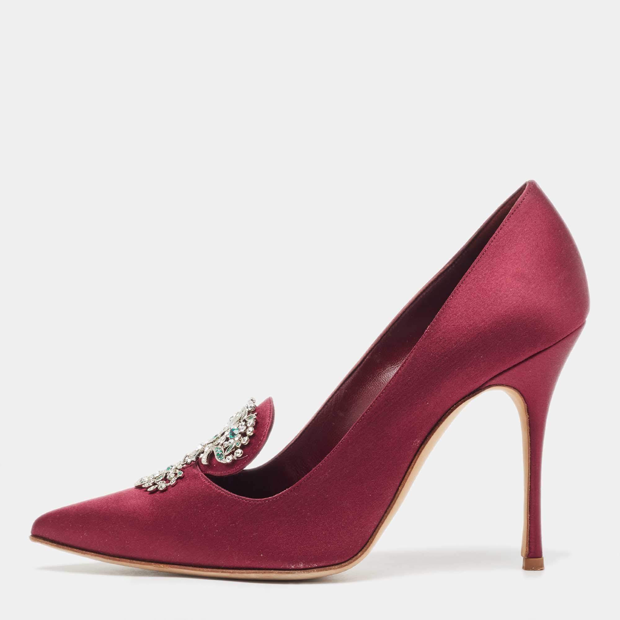 Manolo Blahnik Burgundy Satin Chilanghi Pumps Size 37