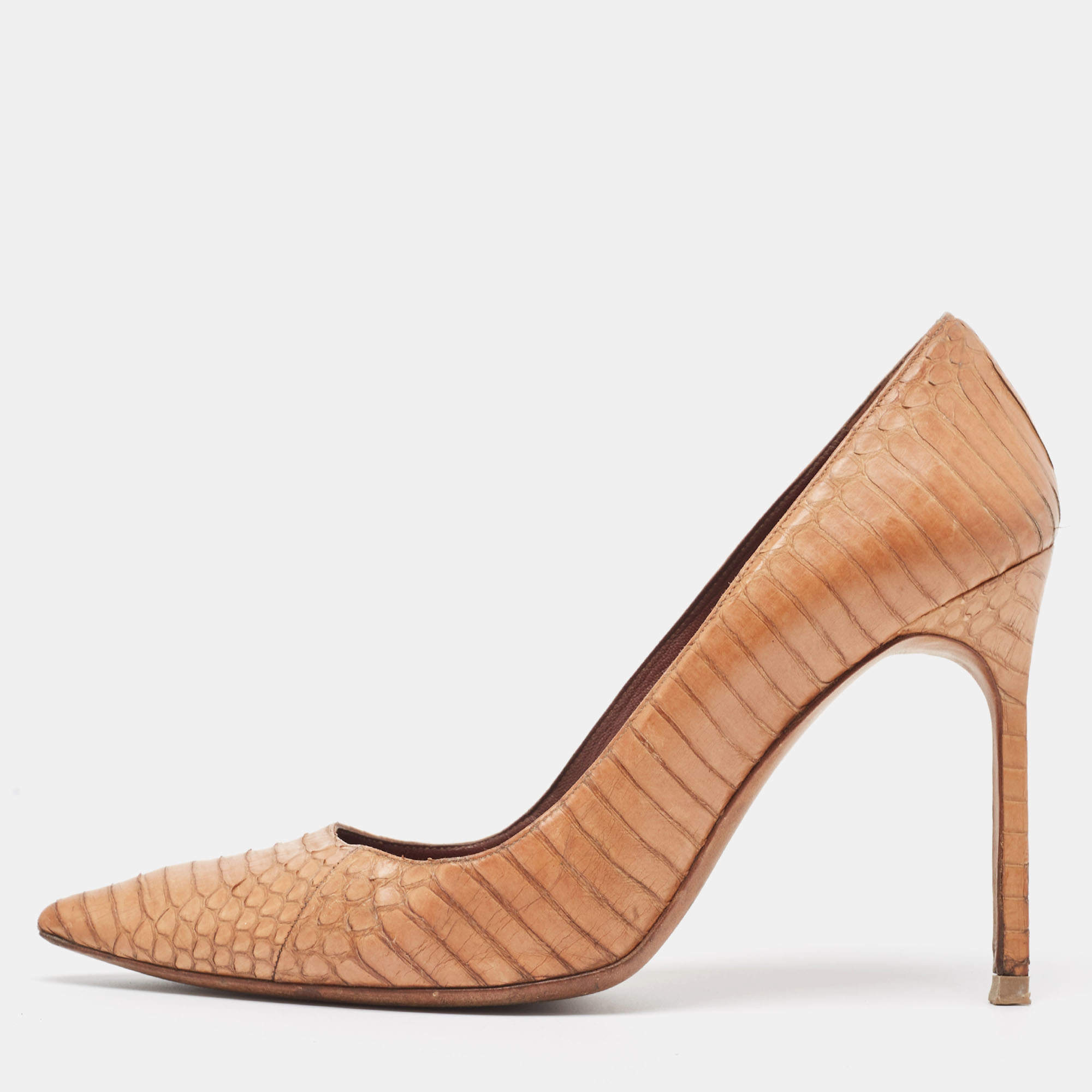 Manolo Blahnik Brown Watersnake  BB Pumps Size 38
