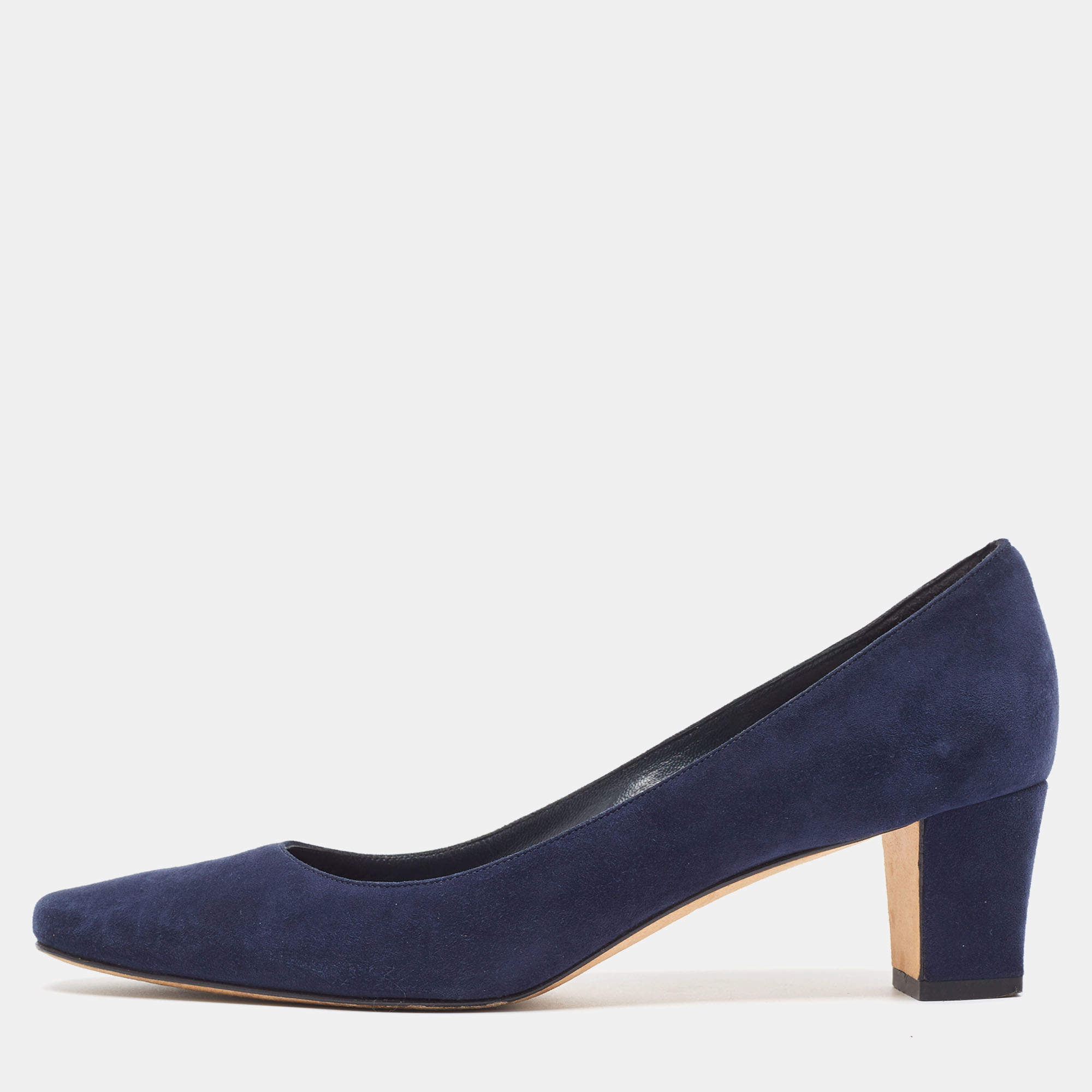 Manolo Blahnik Navy Blue Suede Block Heel Pumps Size 38 Manolo Blahnik TLC