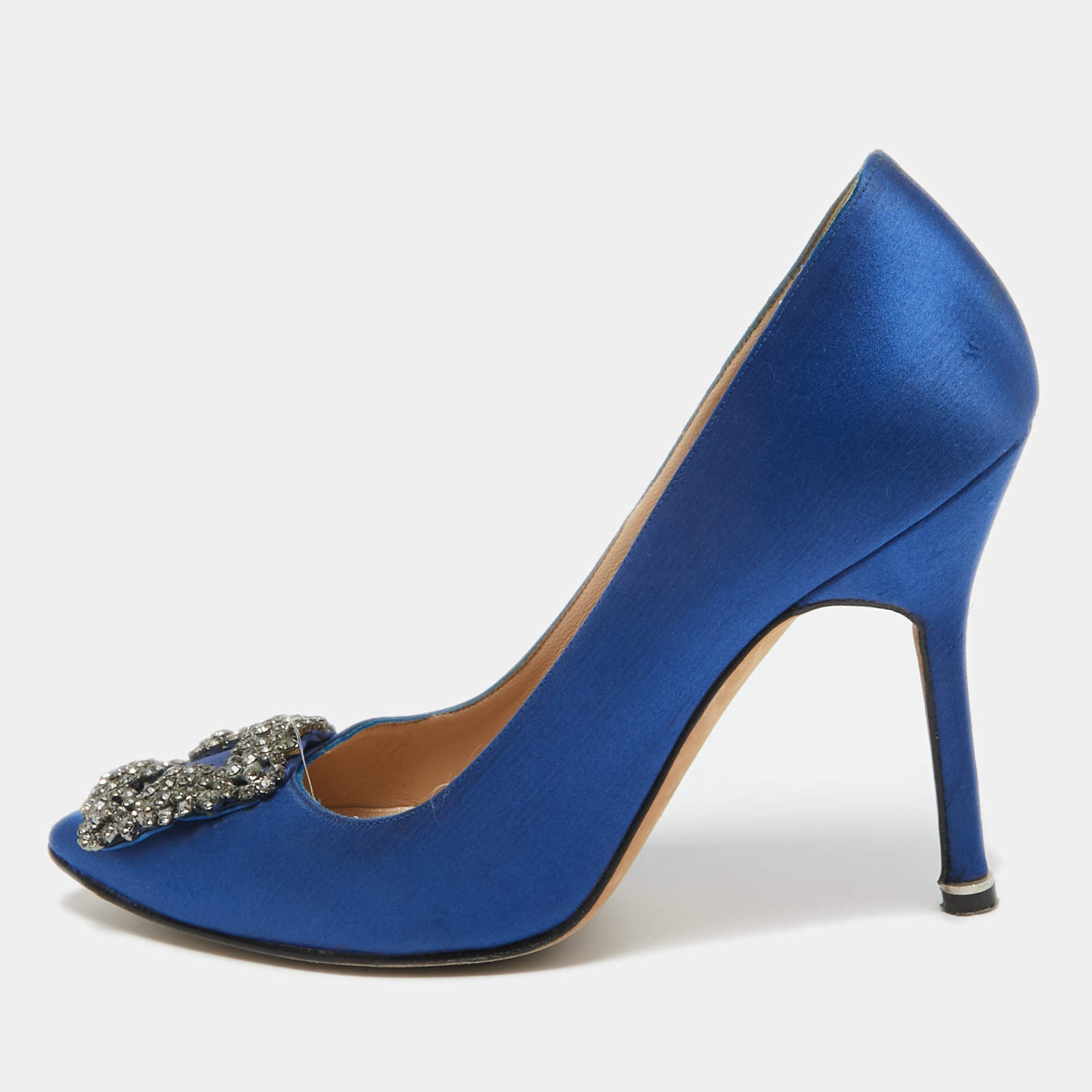 Pre Owned Manolo Blahnik Blue Satin Hangisi Pumps Size 36