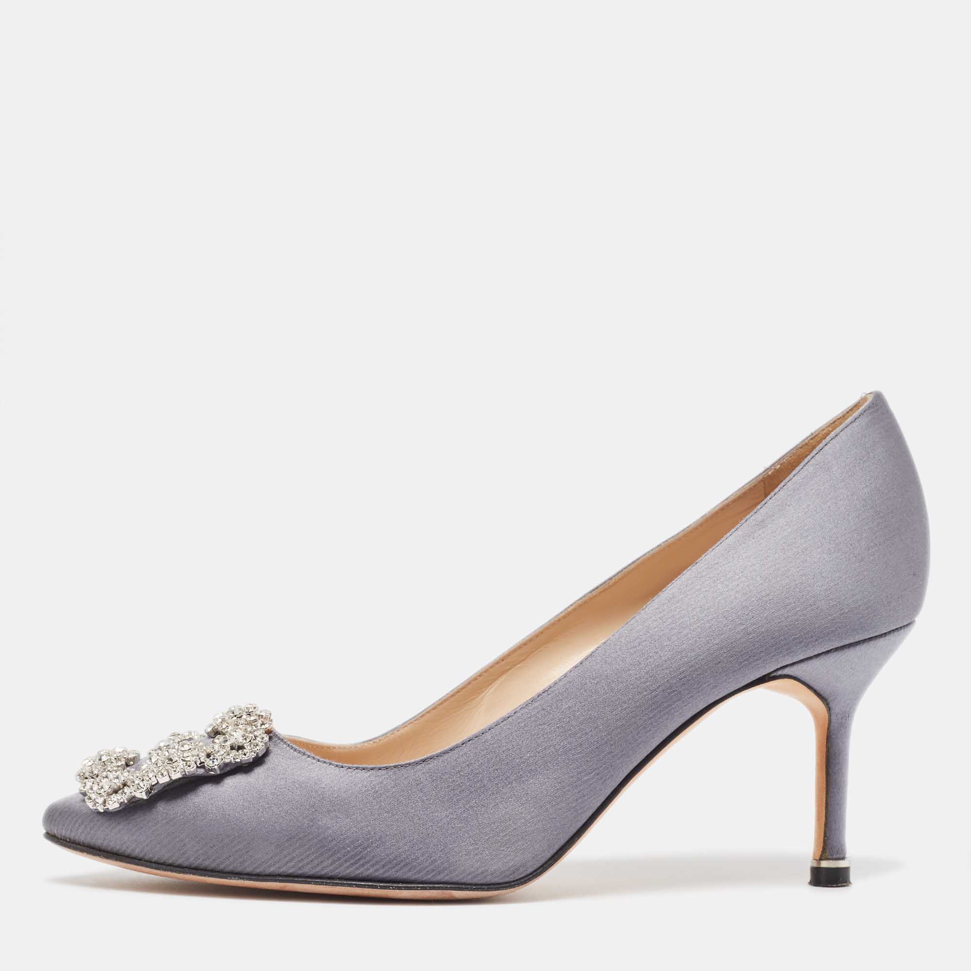 Manolo Blahnik Grey Satin Hangisi Pumps Size 37