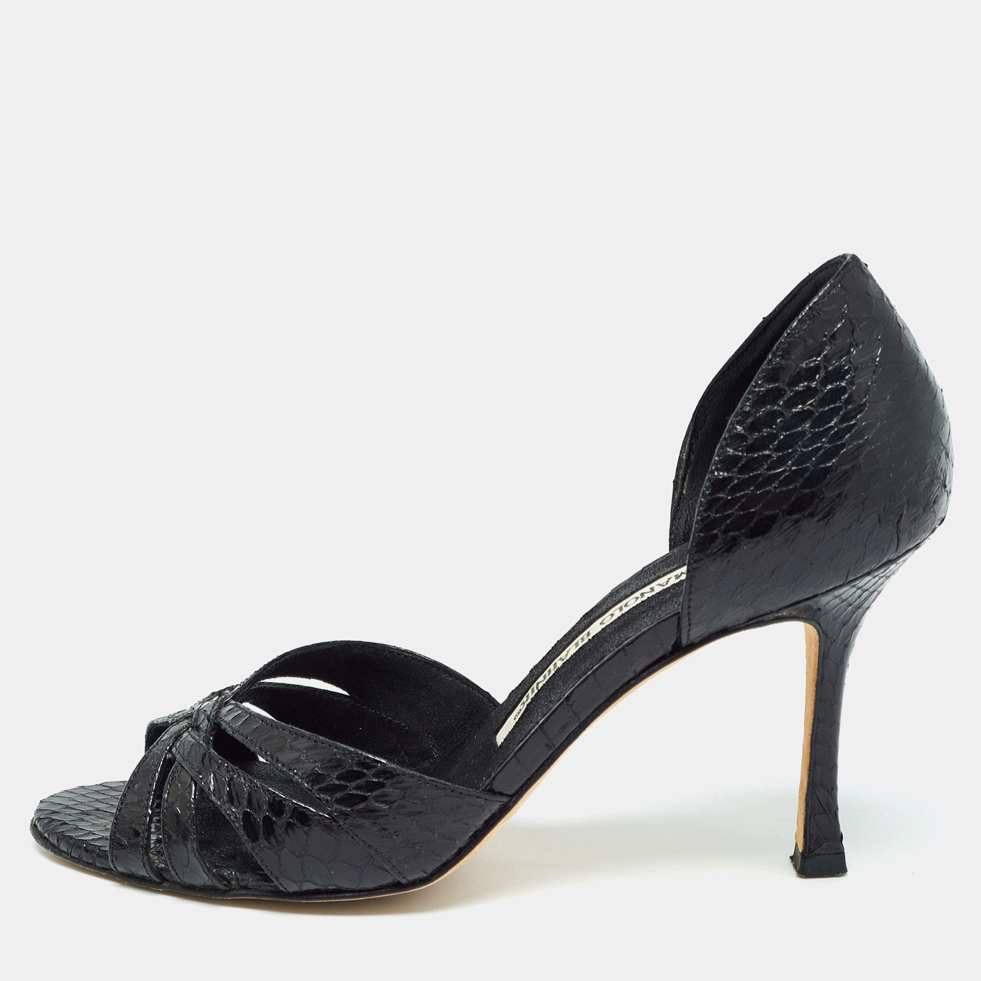 Pre Owned Manolo Blahnik Black Watersnake Blanchido Pumps Size 36.5