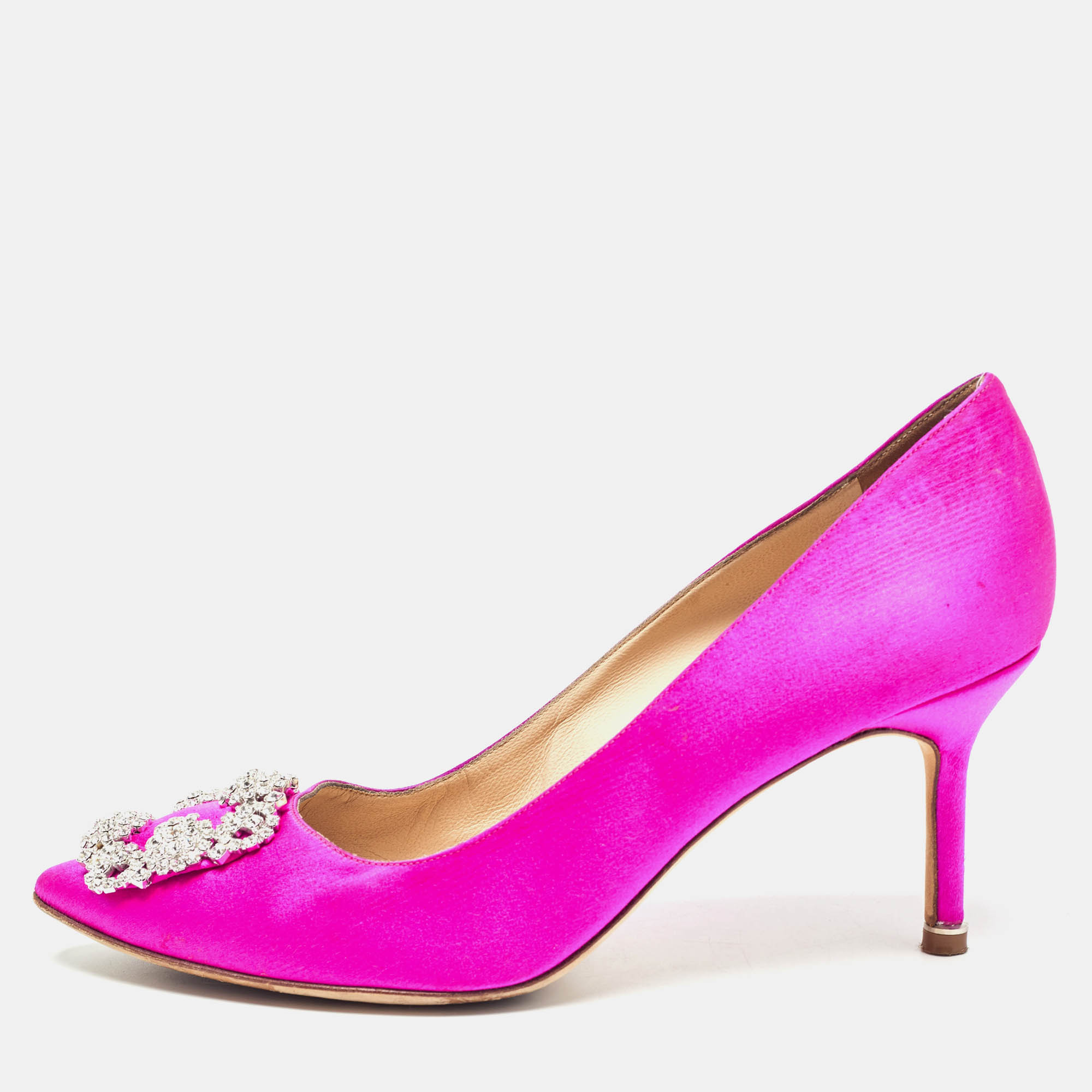 Pre Owned Manolo Blahnik Pink Satin Hangisi Pumps Size 39