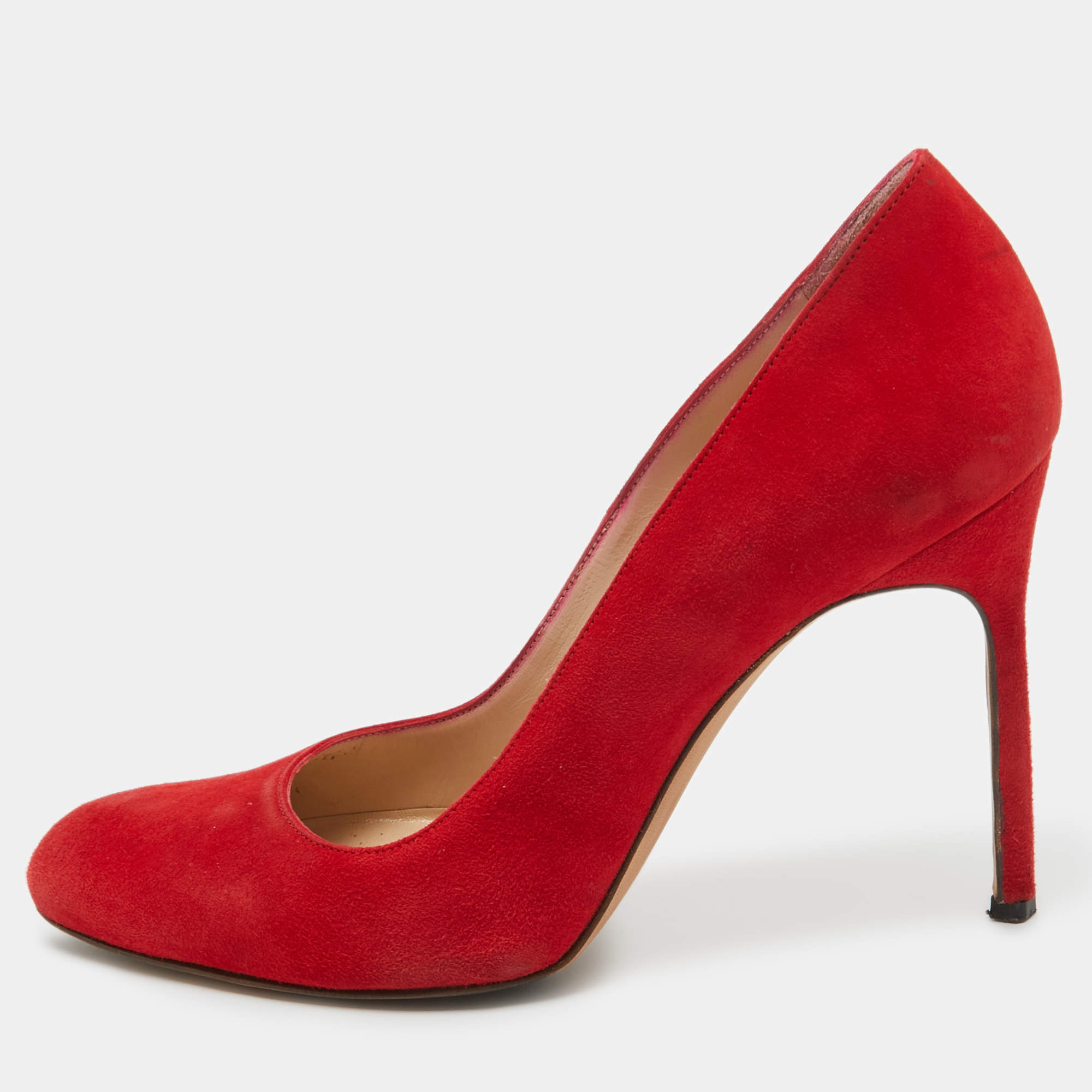 Manolo Blahnik Red Suede Round Toe Pumps Size 37.5