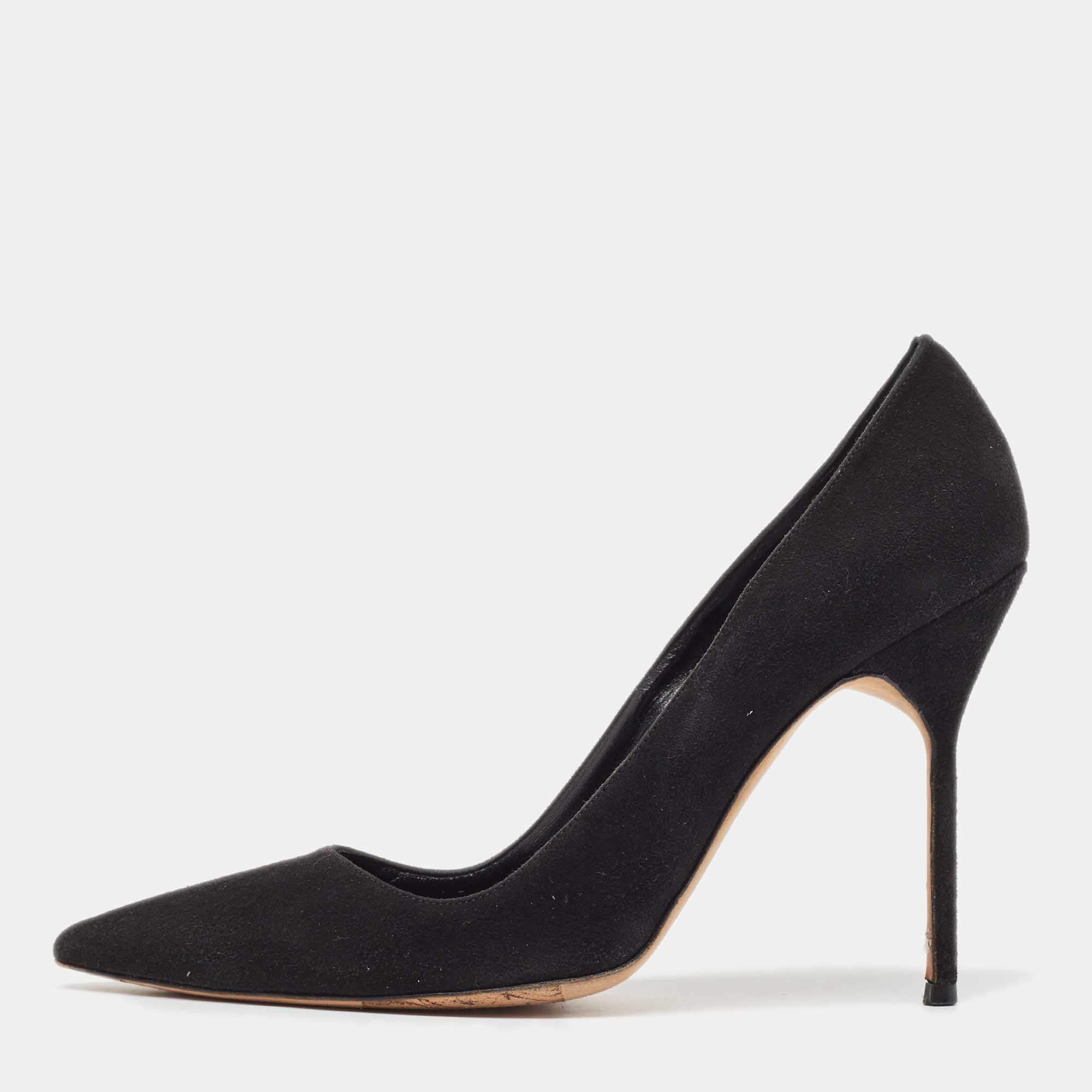 Pre Owned Manolo Blahnik Black Suede BB Pumps Size 38