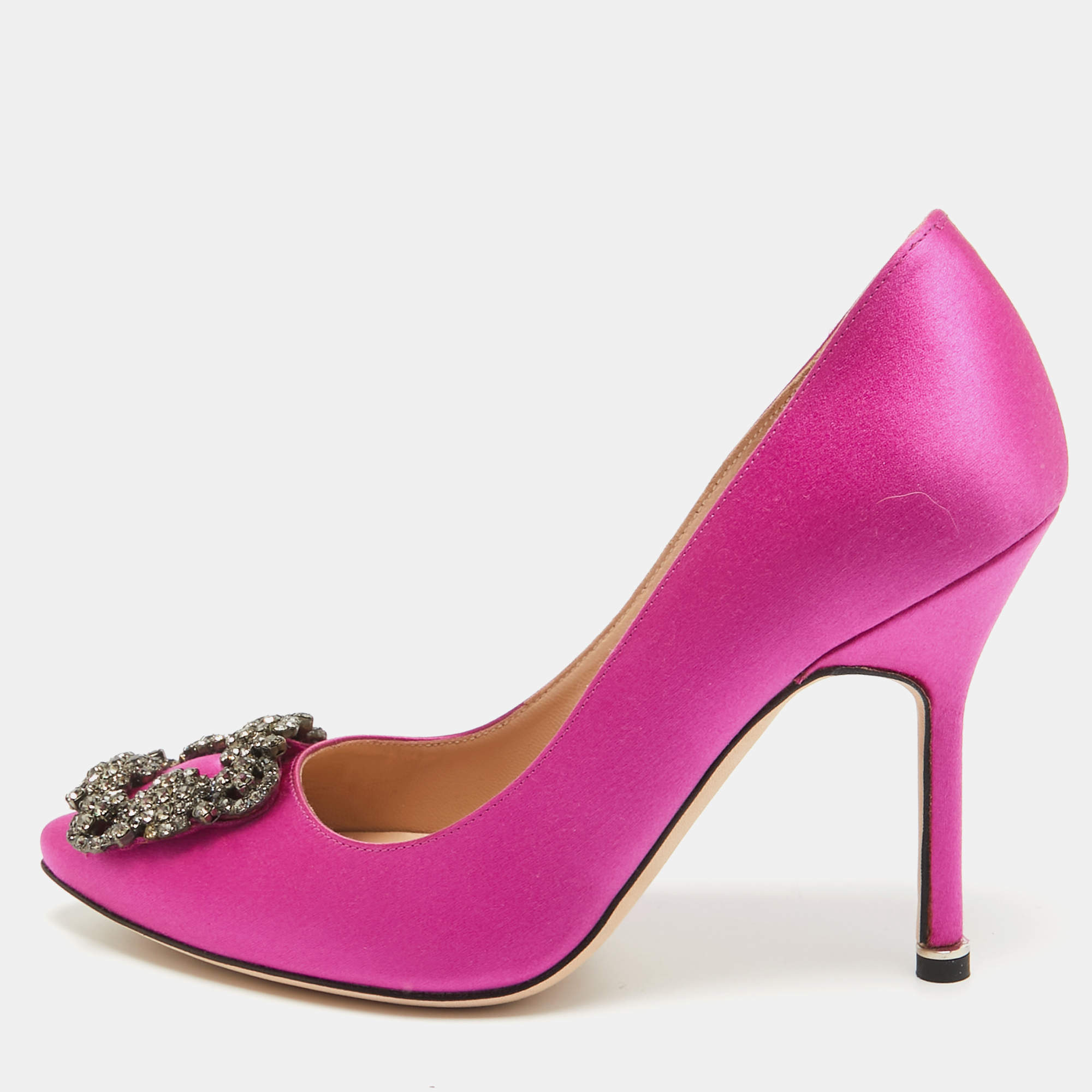Pre Owned Manolo Blahnik Pink Satin Hangisi Pumps Size 36