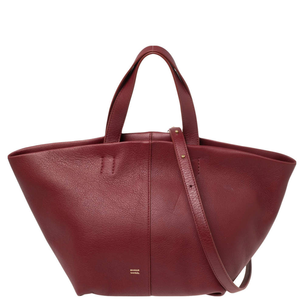 Pre Owned Mansur Gavriel Burgundy Leather Tulipano Tote