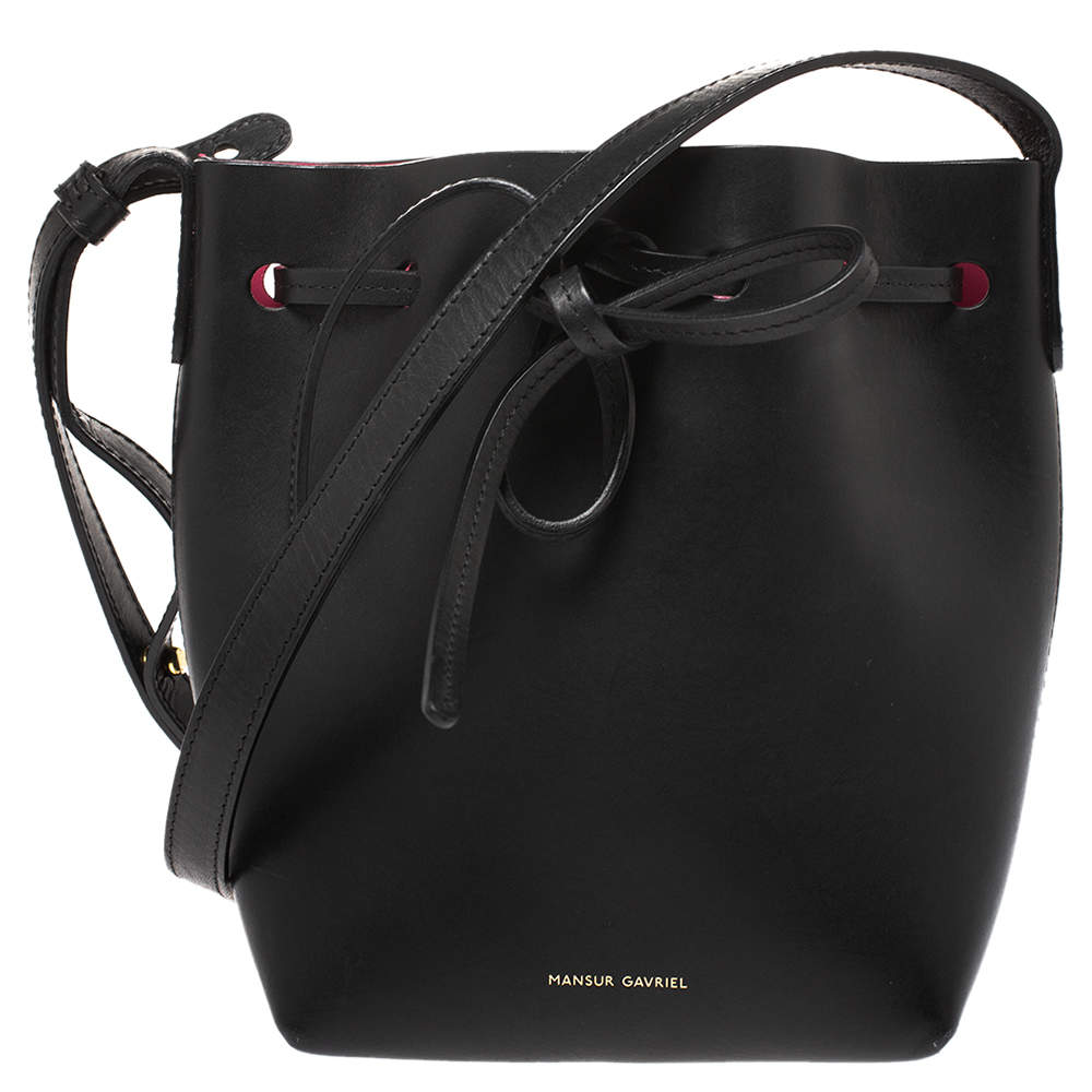 Mansur Gavriel Black Leather Mini Drawstring Bag