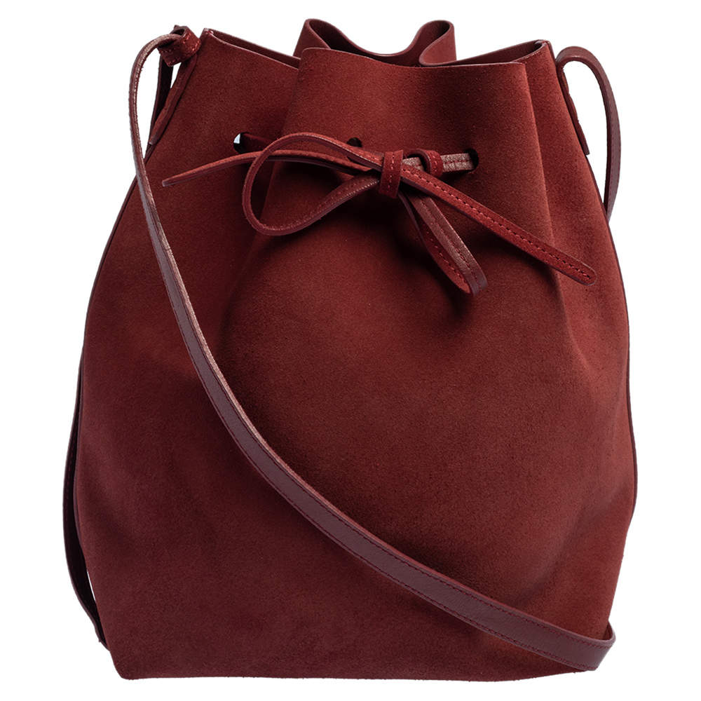 Pre Owned Mansur Gavriel Maroon Nubuck Leather Large Bucket Bag