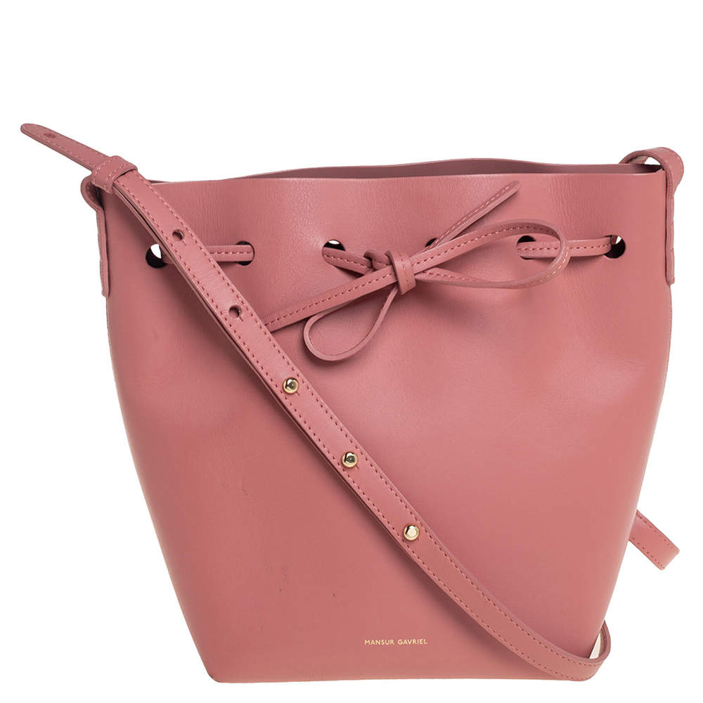 Mansur Gavriel Pink Leather Drawstring Bucket Bag 