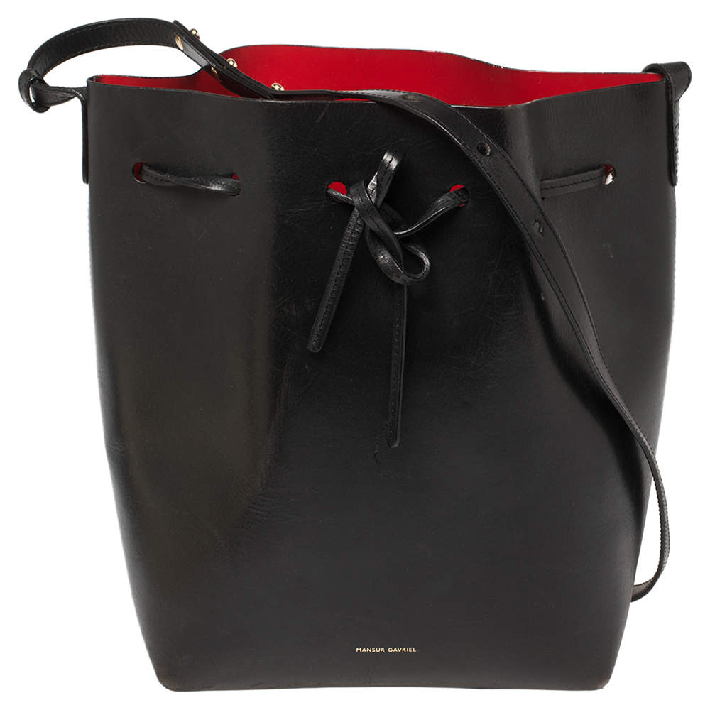 Mansur Gavriel Black Leather Drawstring Bucket Bag