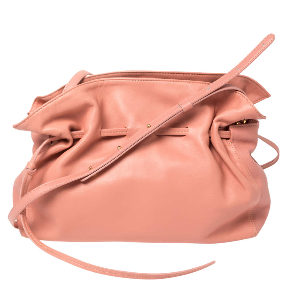 Mansur Gavriel Salmon Pink Leather Protea Drawstring Shoulder Bag
