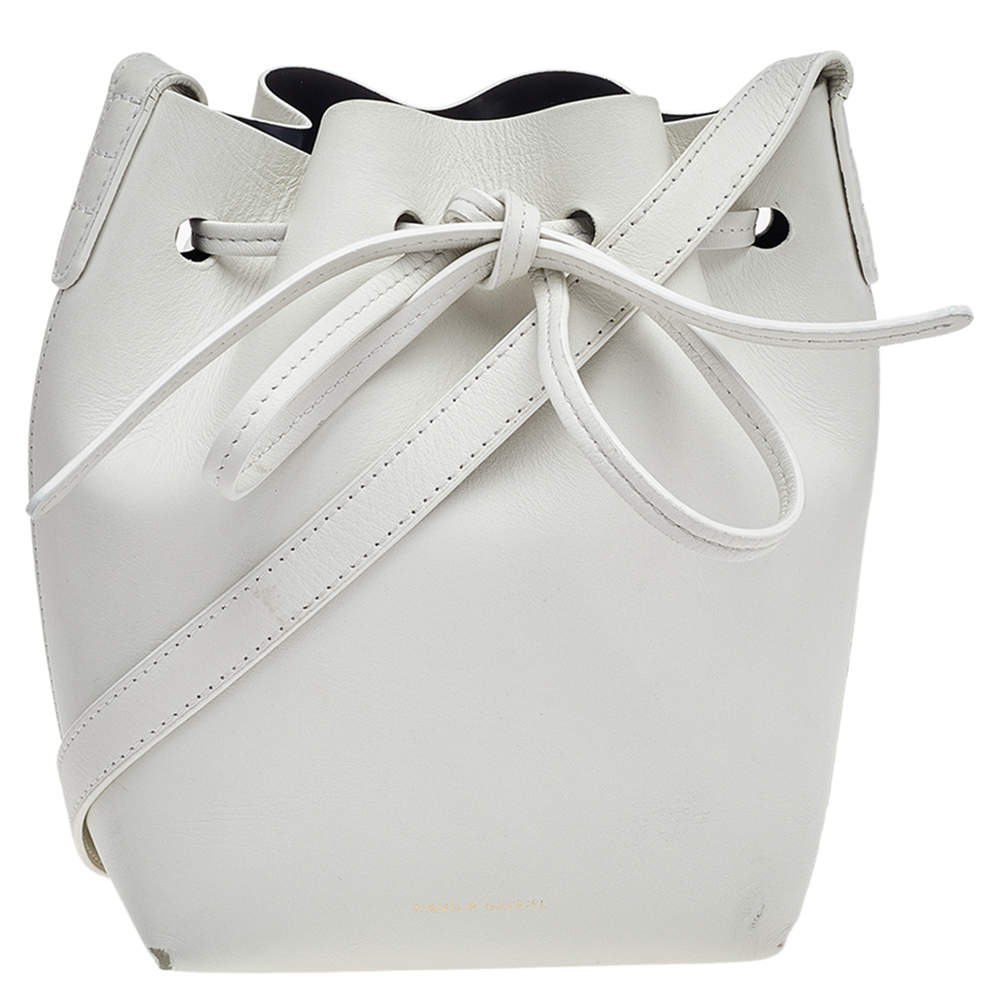 Pre Owned Mansur Gavriel White Leather Mini Drawstring Crossbody Bag