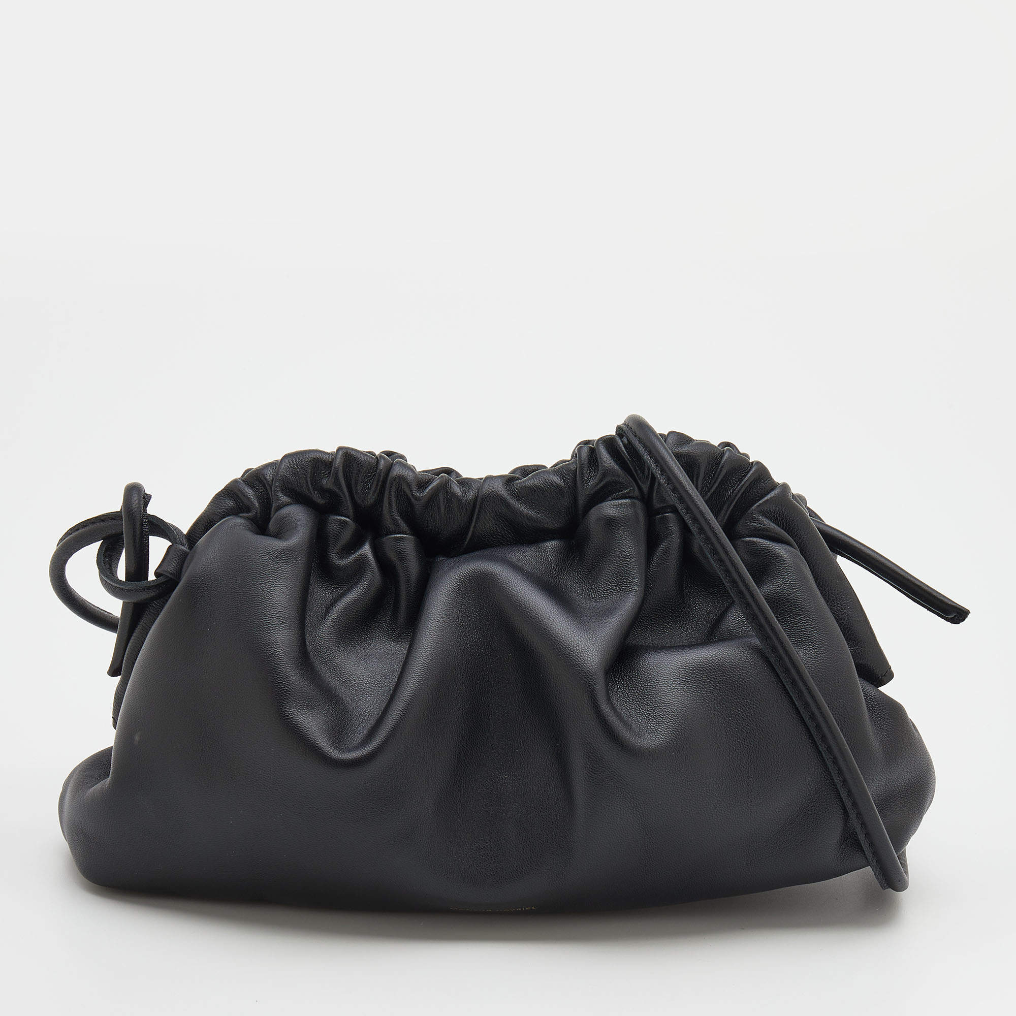 Pre Owned Mansur Gavriel Black Gathered Leather Mini Cloud Clutch Bag
