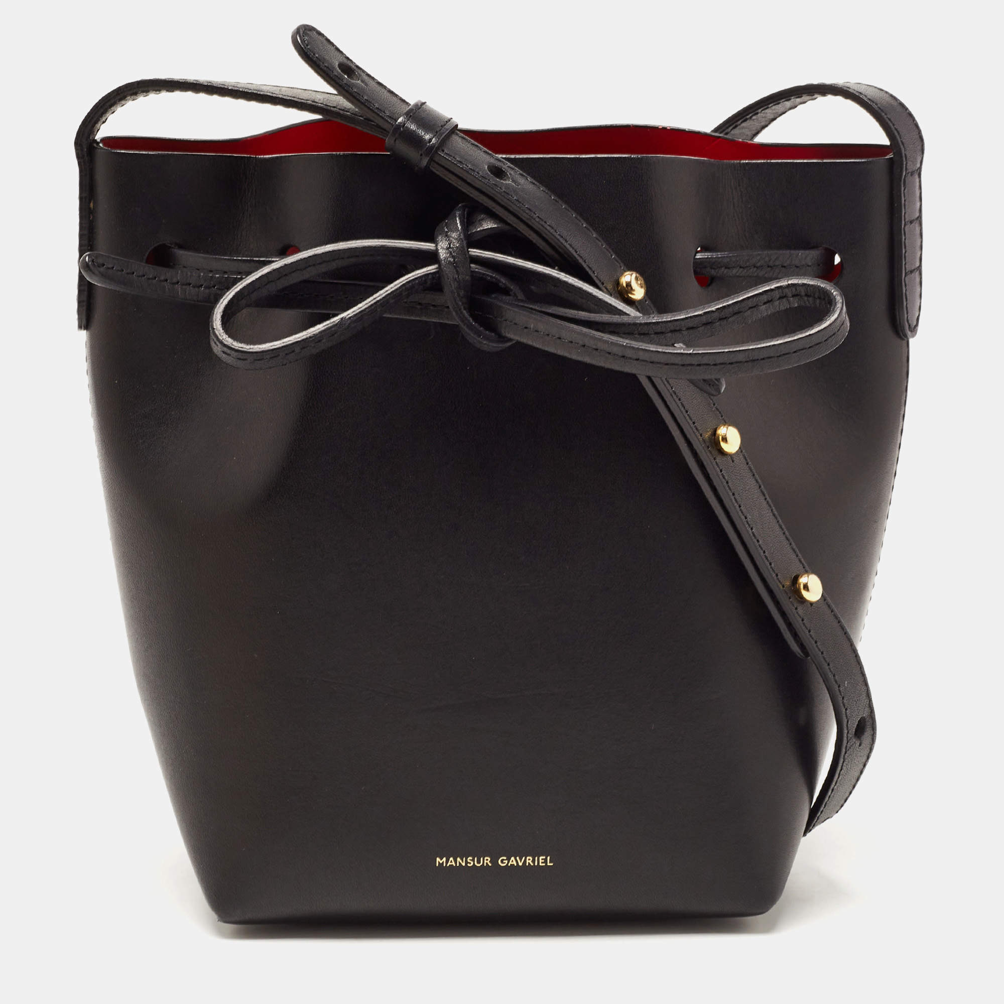 Mansur Gavriel Black Leather Bucket Drawstring Bag