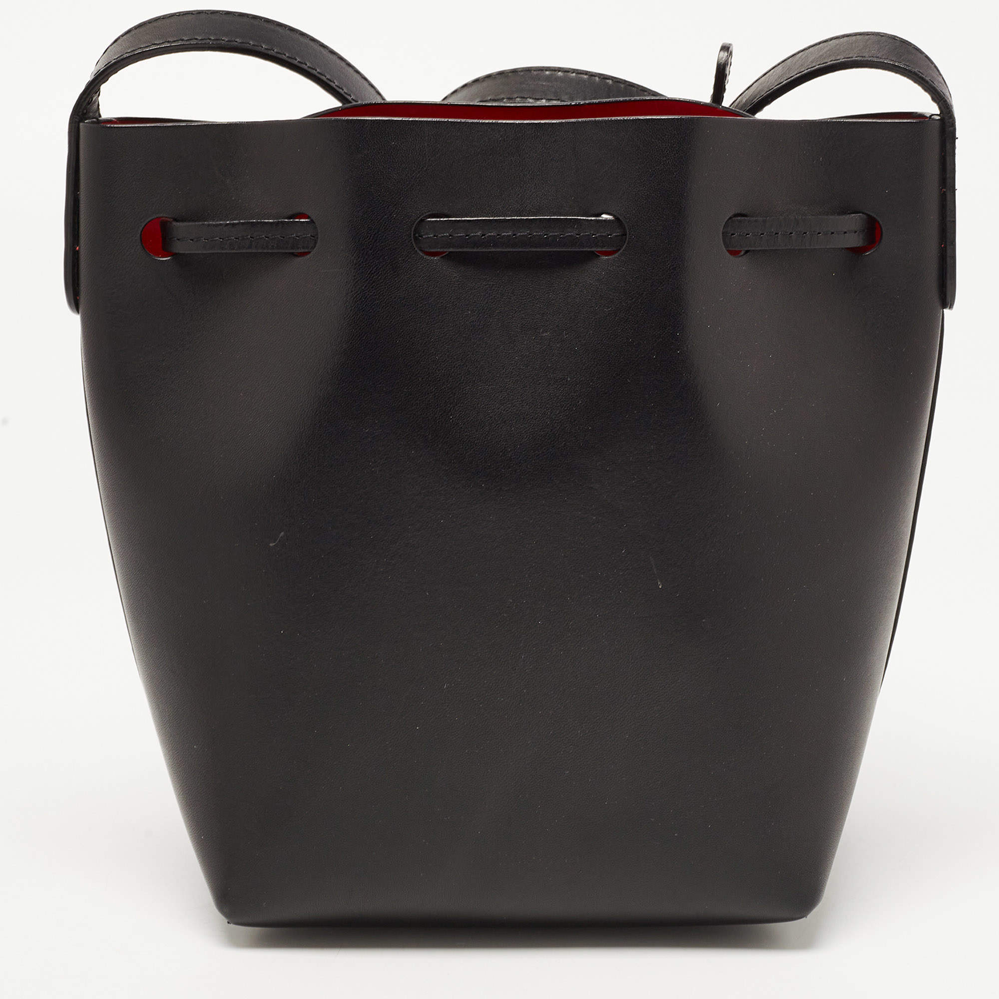 Pre Owned Mansur Gavriel Black Leather Bucket Drawstring Bag