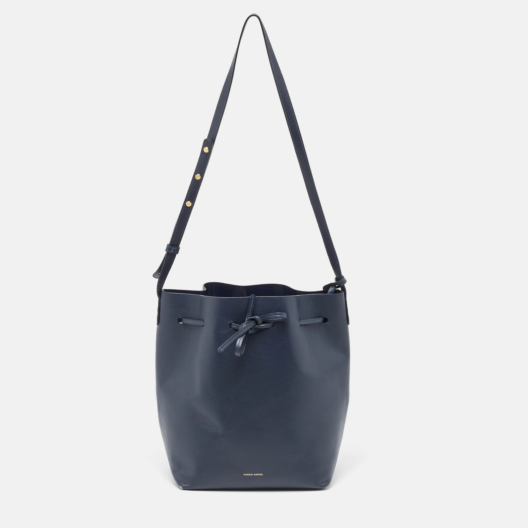 Pre Owned Mansur Gavriel Navy Blue Leather Bucket Bag 