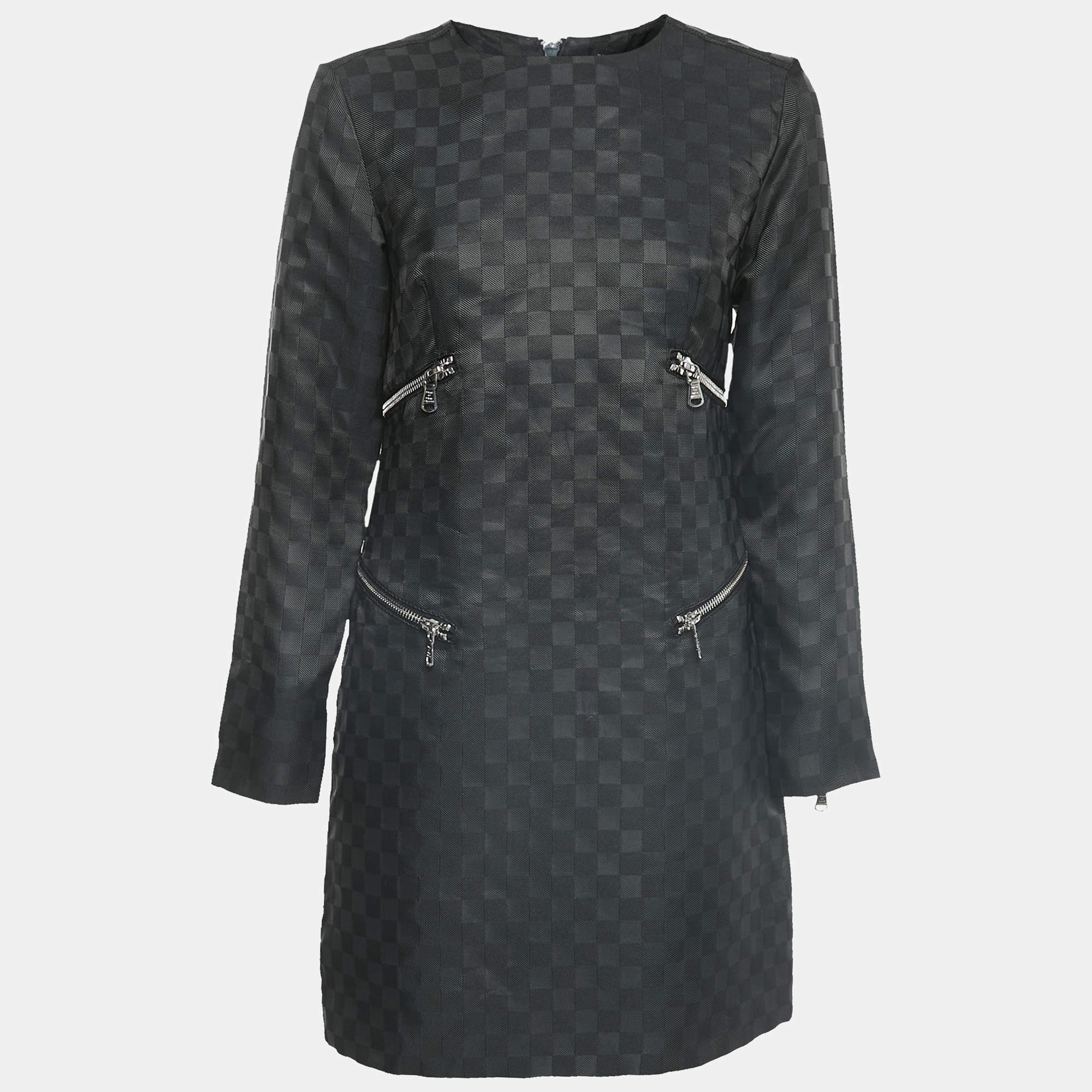 Marc by Marc Jacobs Black Checkered Gabardine Zip Detail Mini Dress S