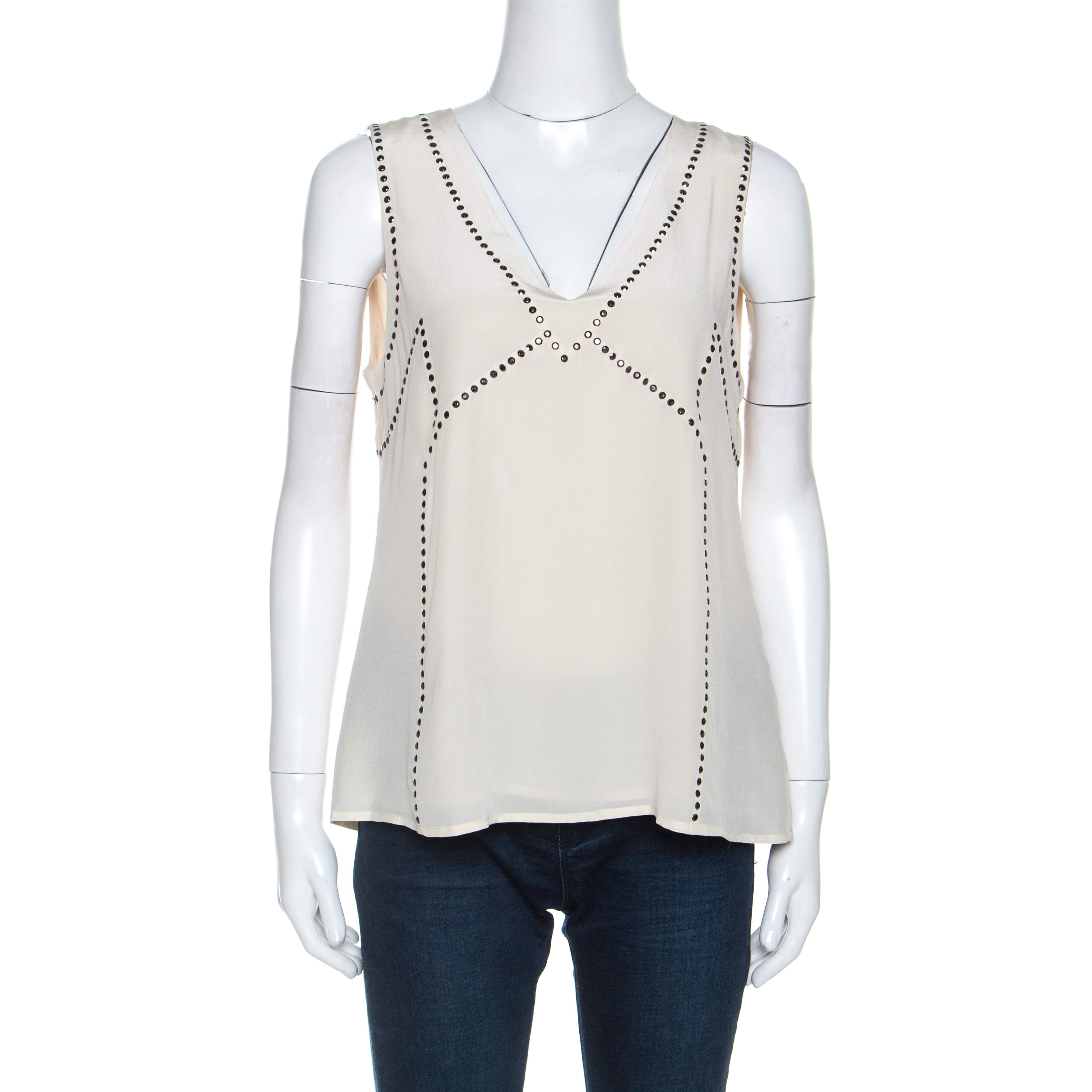 Pre Owned Marc by Marc Jacobs Cream Silk Embellished Frances Top M