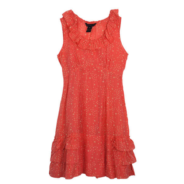 Marc by Marc Jacobs Brightest Coral Cosmo Print Cotton-Silk Ruffle Dress M