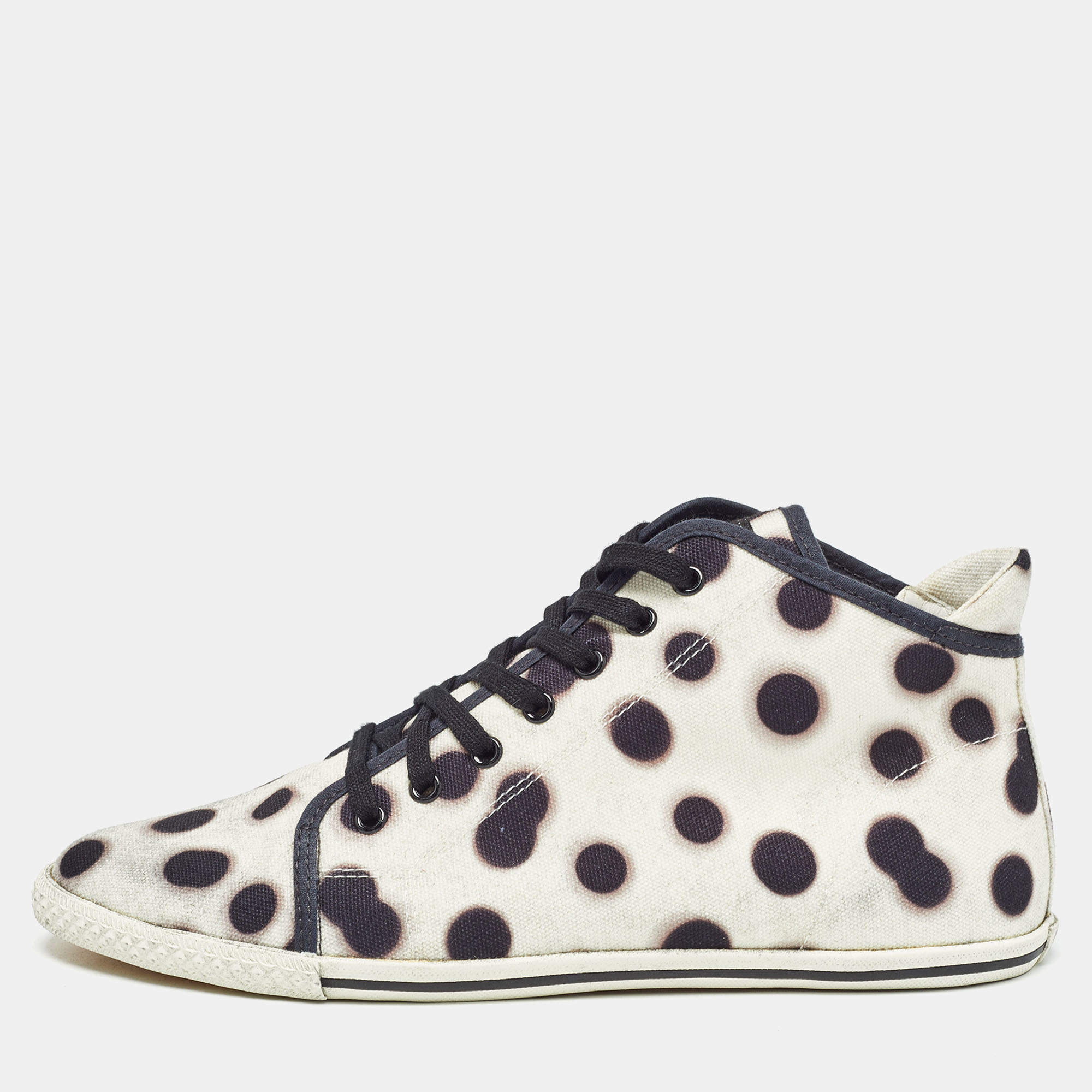 Pre Owned Marc by Marc Jacobs Cream And Black Canvas Polka Dot High Top Sneakers Size 40
