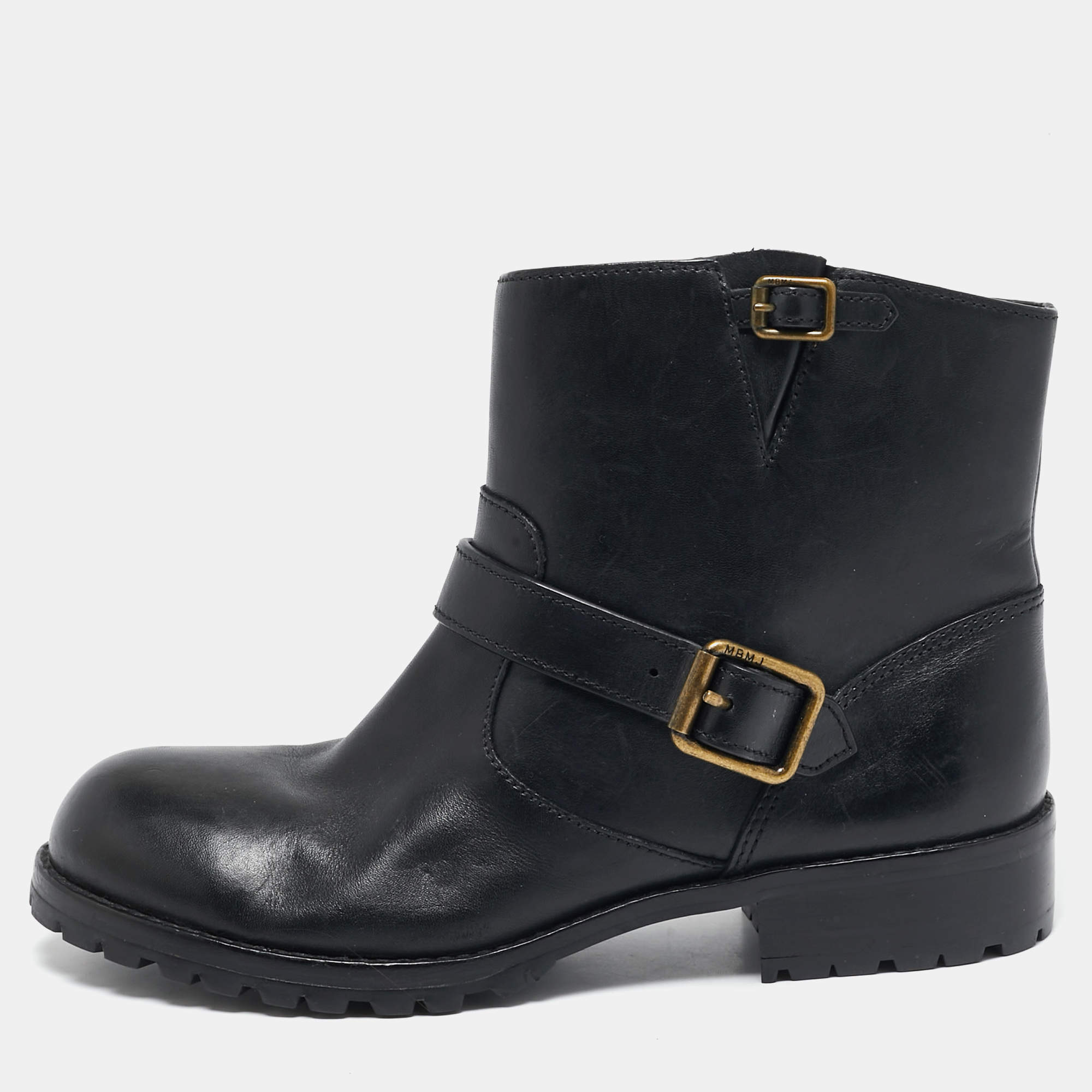 مملوكة مسبقًا Marc by Marc Jacobs Black Leather Ankle Length Engineer Buckle Boots Size 39