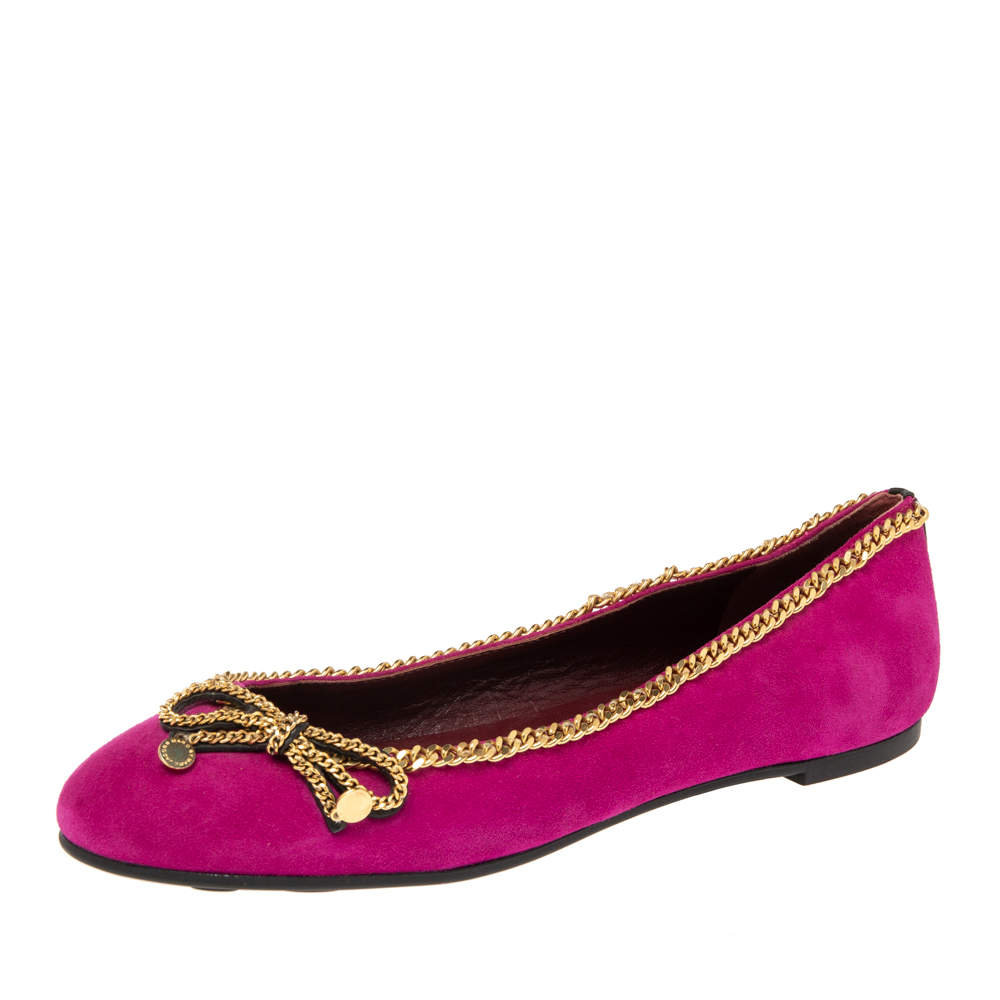 Pre Owned Marc by Marc Jacobs Magenta Suede Chain Bow Ballet Flats Size 38