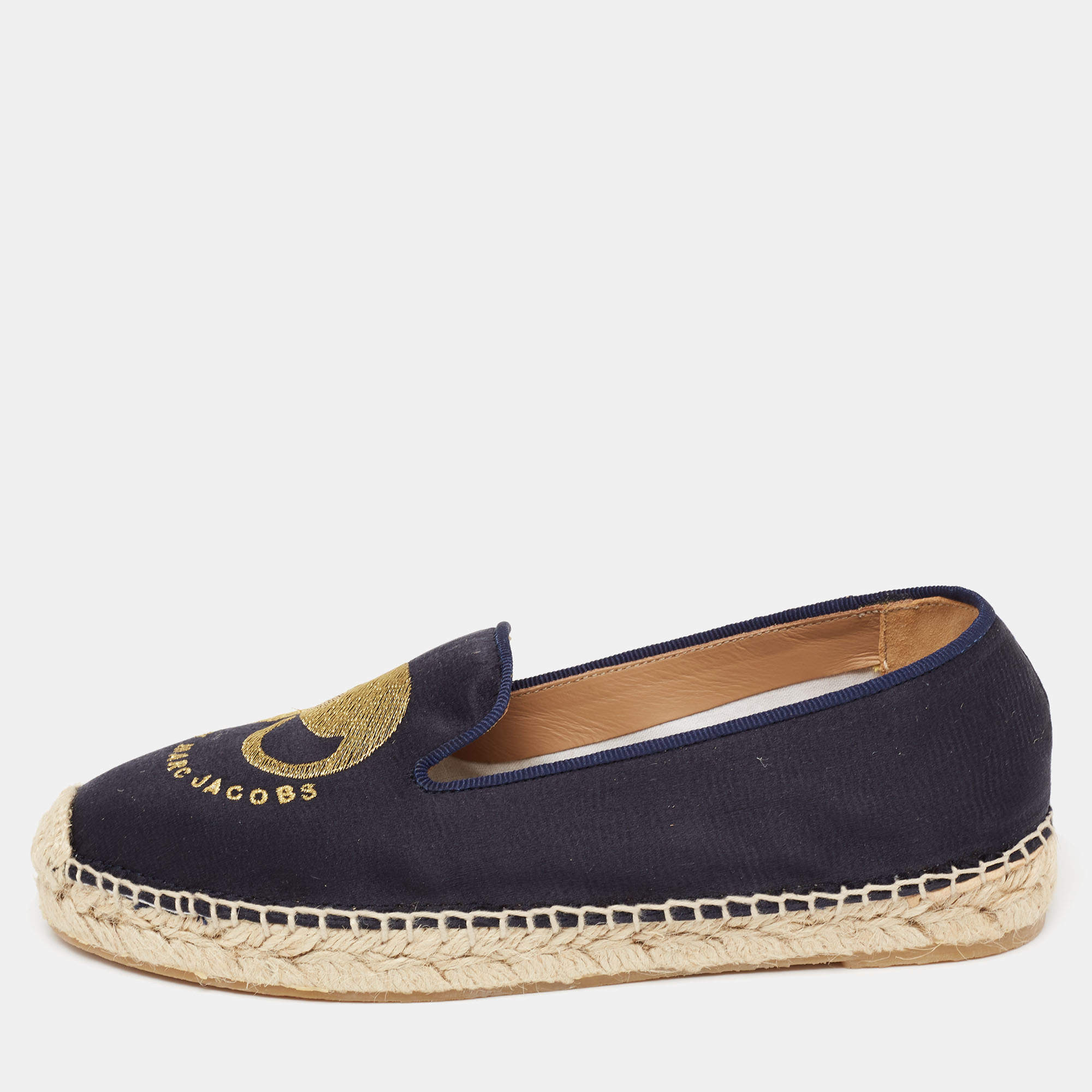 Pre Owned حذاء إسبادريل فلات مارك باي مارك جاكوبس سليبينغ موس ساتان أزرق كحلي مقاس 36