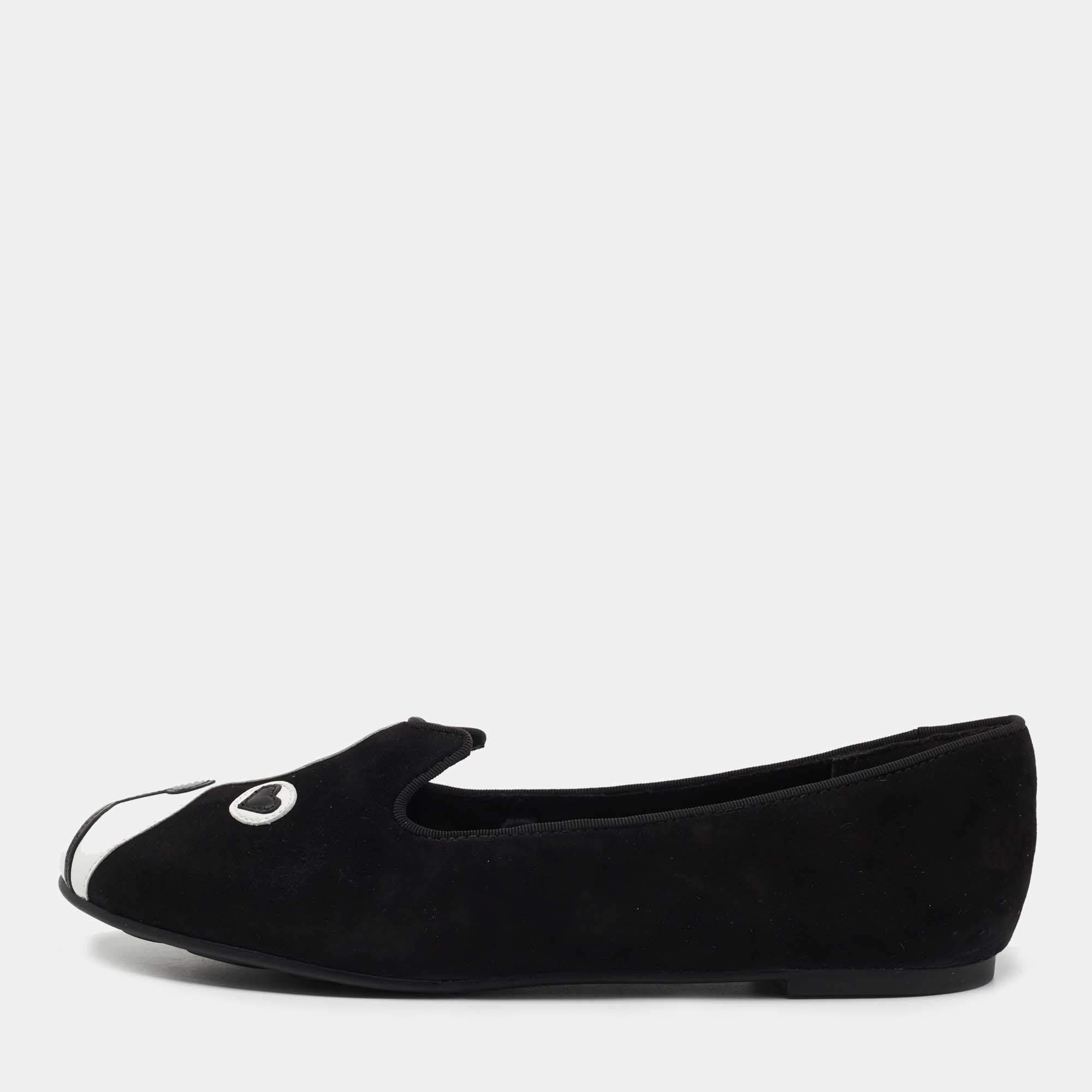 Pre Owned Marc by Marc Jacobs Black/White Suede and Leather Cat Ballet Flats Size 37