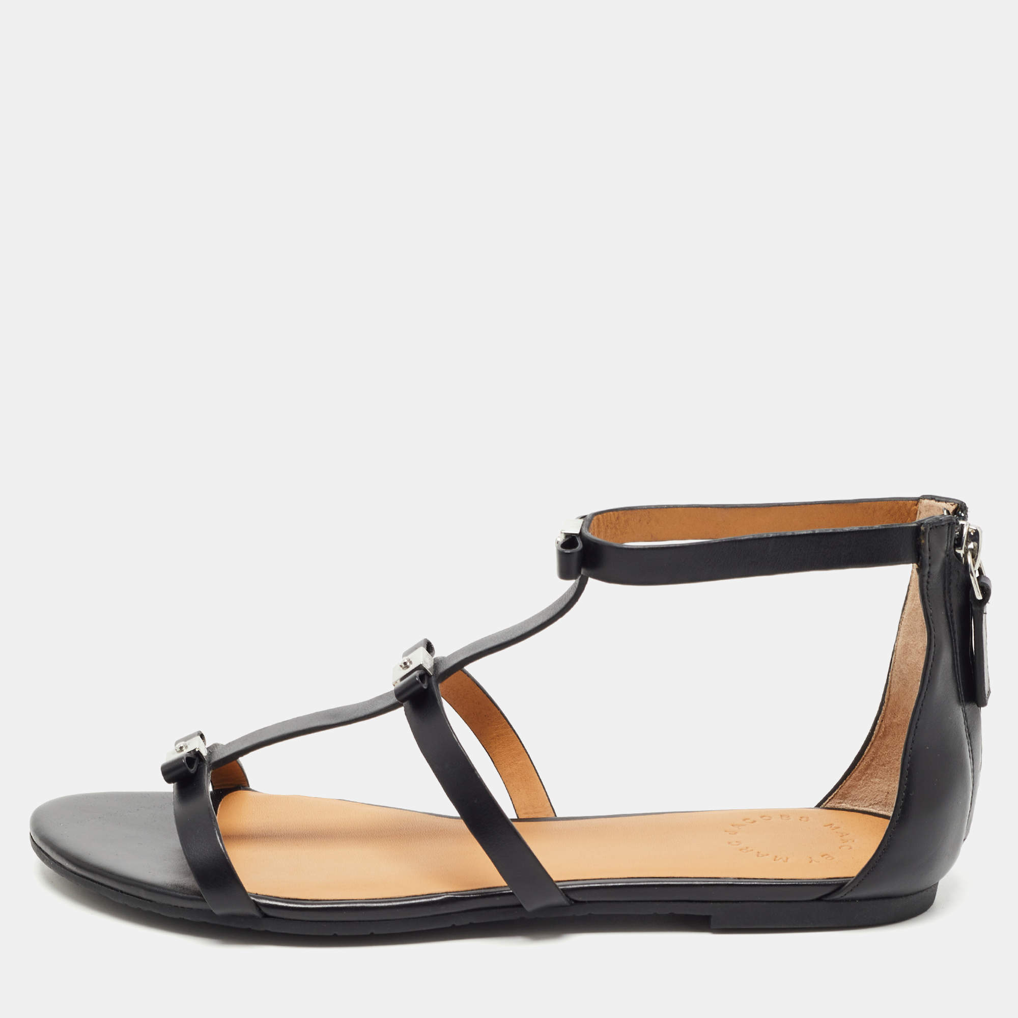 Marc by Marc Jacobs Black Leather Bow Flat Sandals Size 38