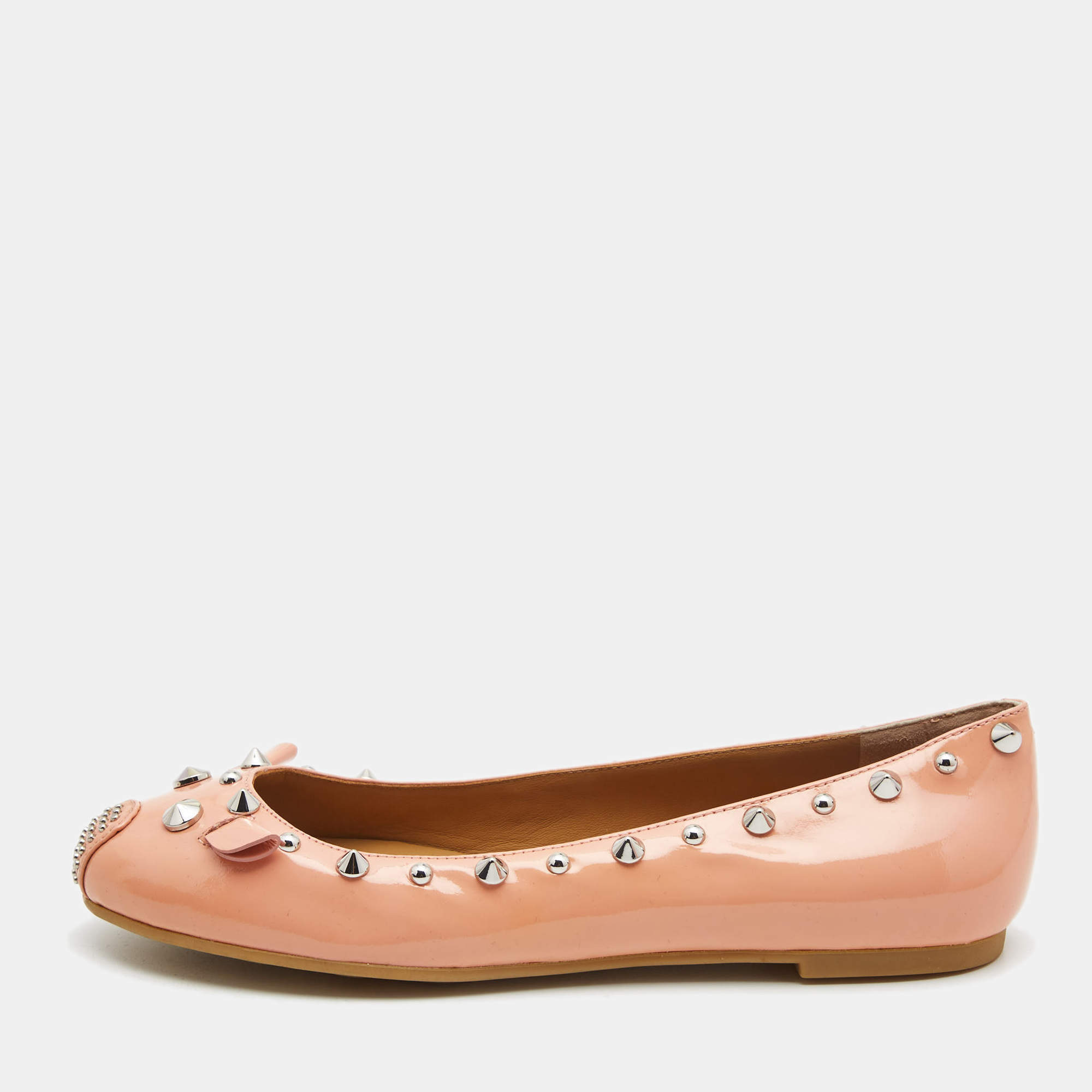 Pre Owned Marc by Marc Jacobs Beige Patent Leather Studded Ballet Flats Size 36