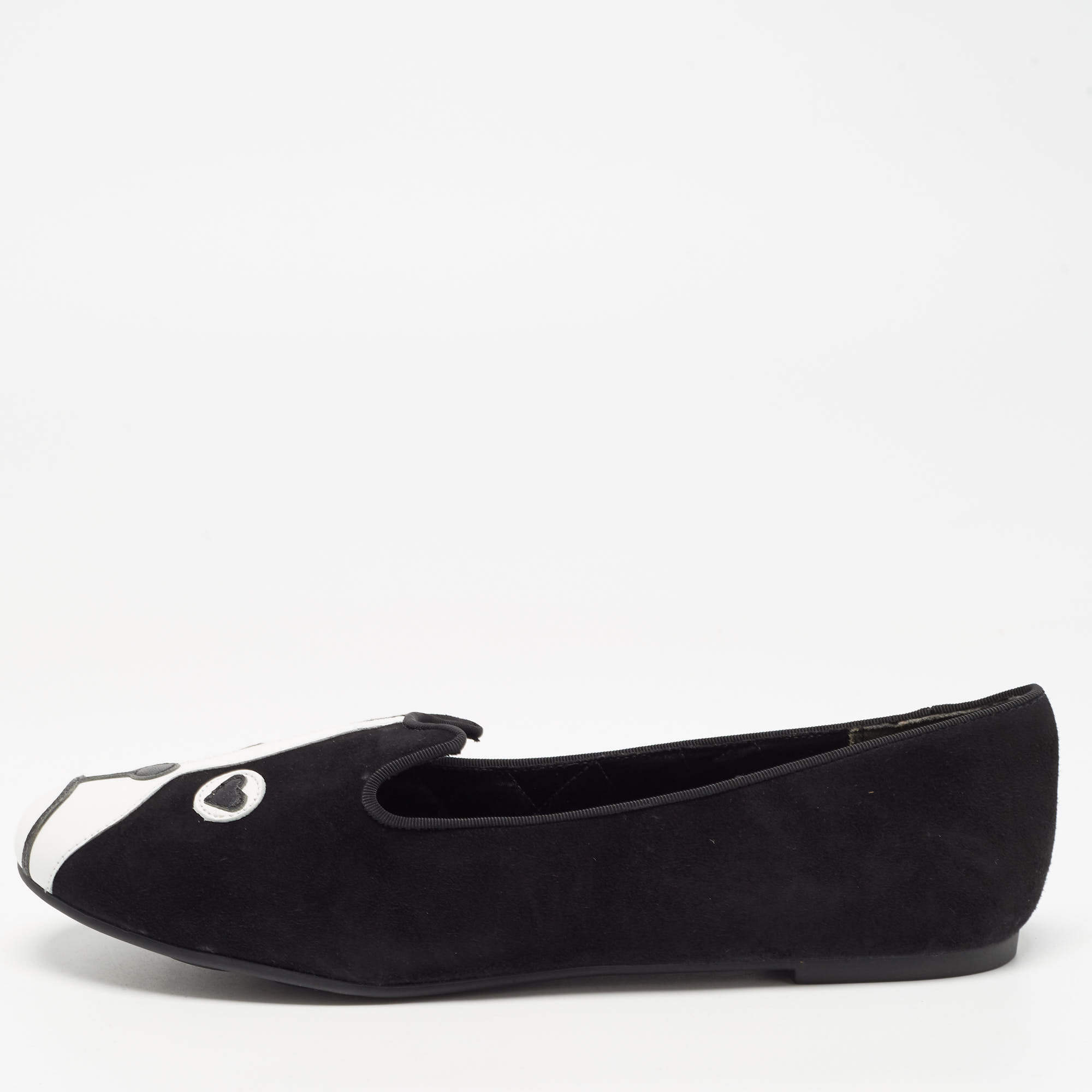 Pre Owned Marc by Marc Jacobs Black/White Suede and Leather Cat Smoking Slipper Size 39