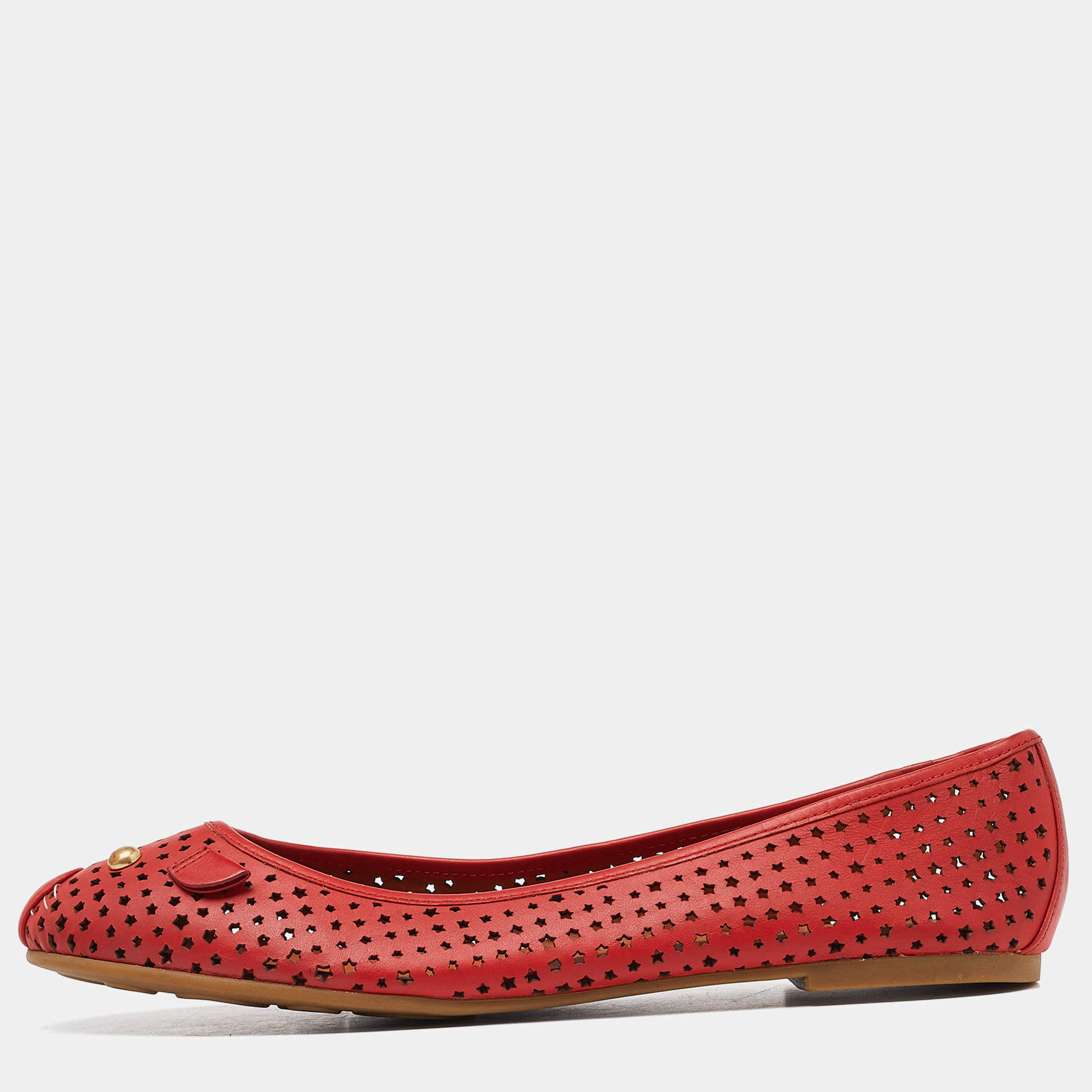 Pre Owned Marc by Marc Jacobs Red Laser Cut Out Leather Ballet Flats Size 39