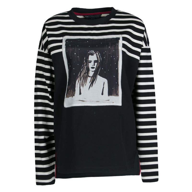 مملوكة مسبقًا Marc by Marc Jacobs Monochrome Striped  Dreamy Rhea Print Sweatshirt L