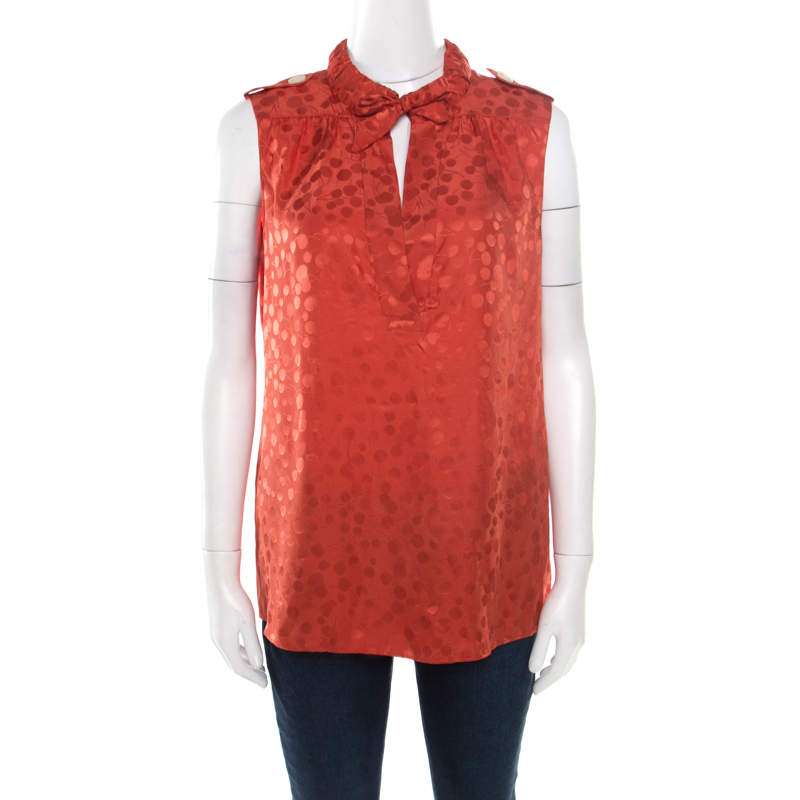 Pre Owned Marc by Marc Jacobs Red Wild Cherry Pattern Silk Jacquard Sleeveless Top M