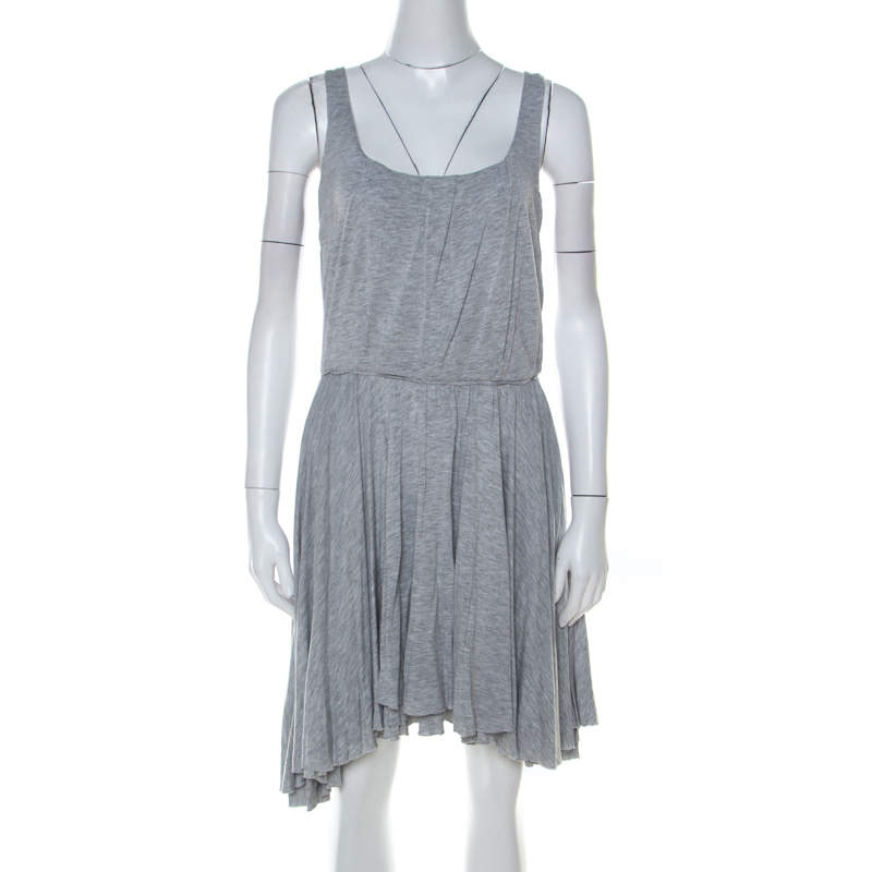 Pre Owned Marc by Marc Jacobs Grey Marled Jersey Layered Skirt Short Dress M