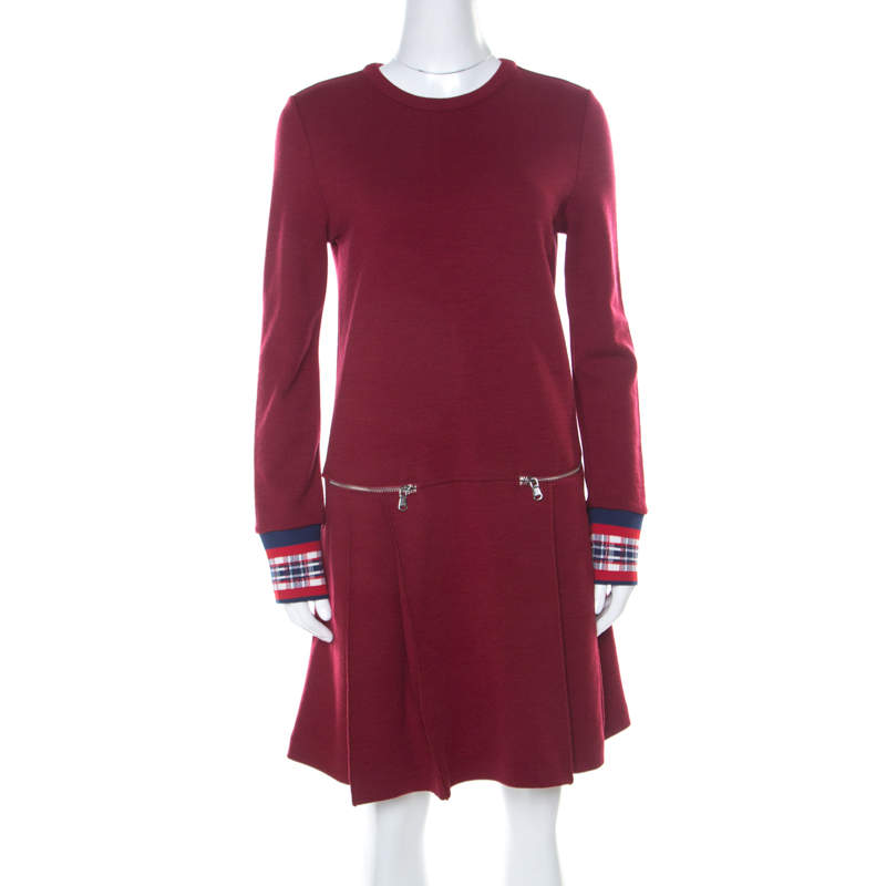 Marc by Marc Jacobs Burgundy Wool Drop-Waist Back Button Detail Dress S