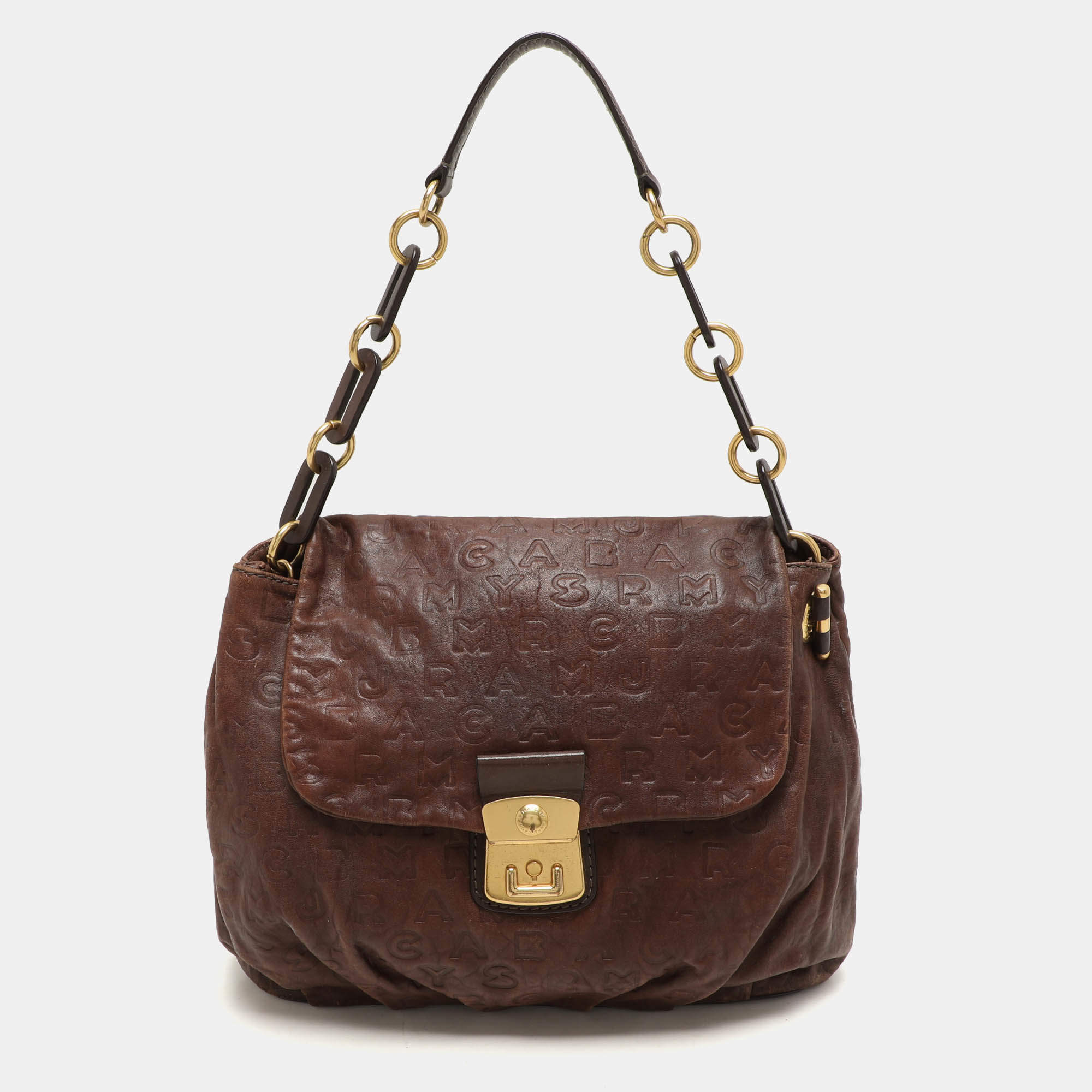 Marc by Marc Jacobs Brown Logo Embossed Leather Hobo