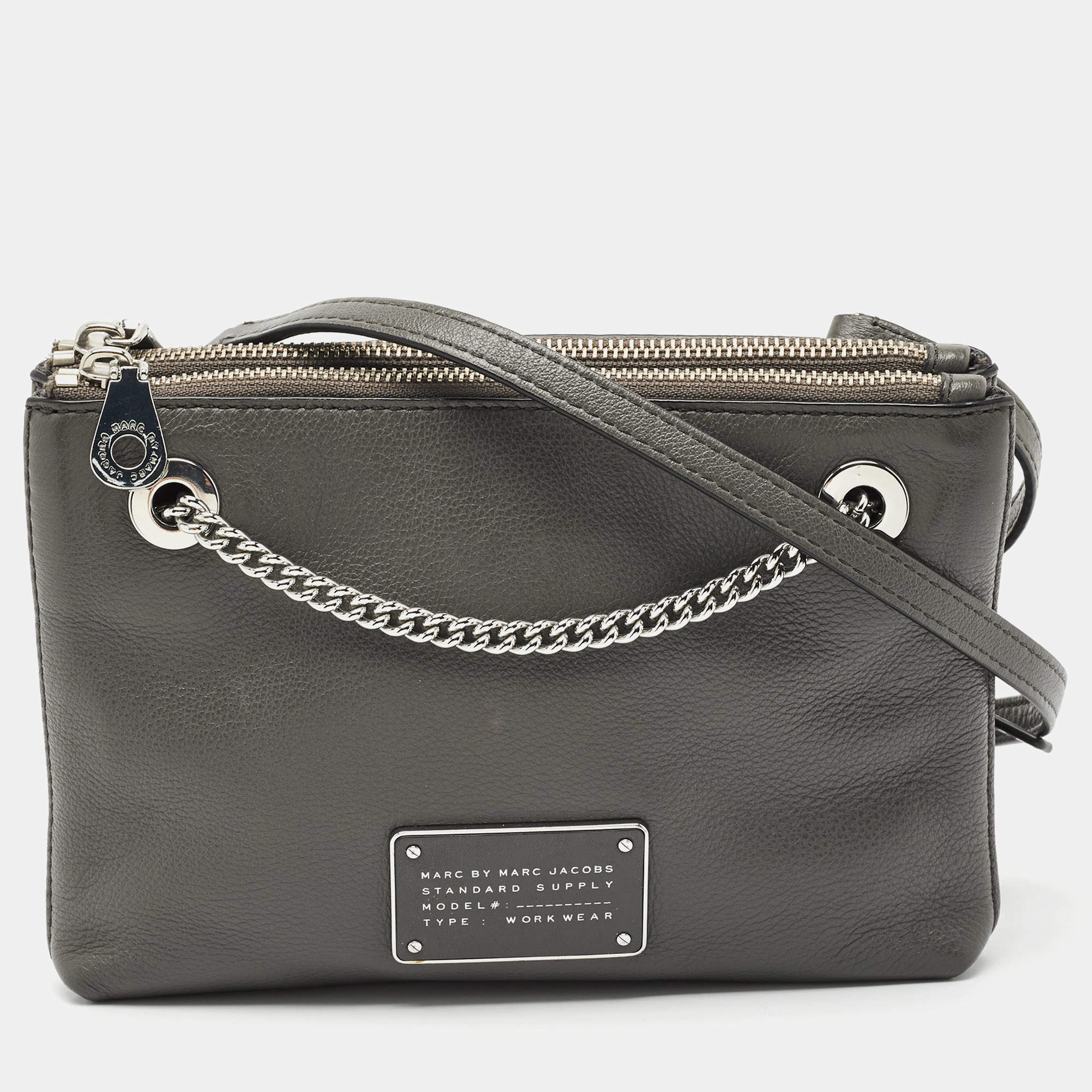 Pre Owned Marc by Marc Jacobs Grey Leather New Too Hot To Handle Double Decker Crossbody Bag
