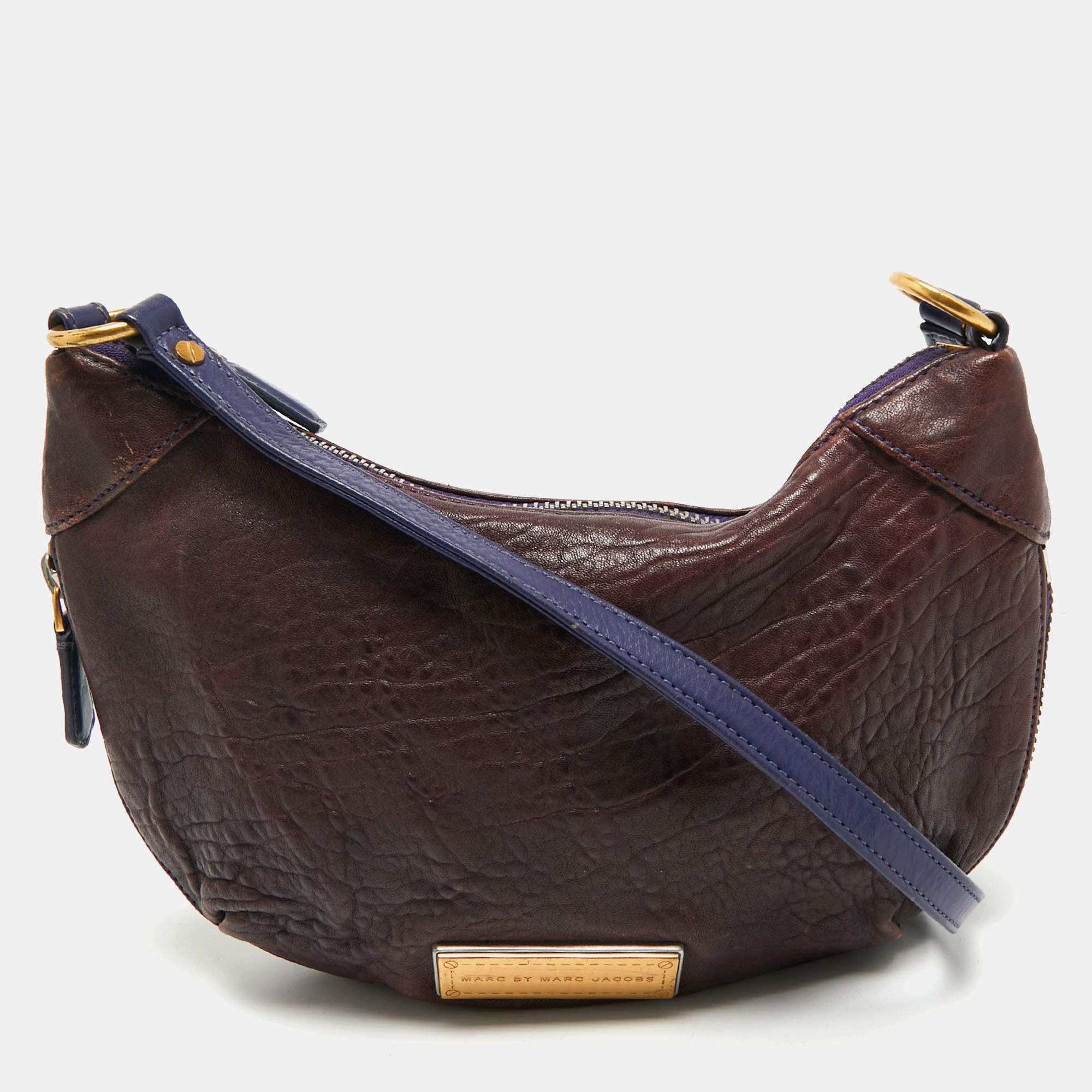 Pre Owned Marc by Marc Jacobs Purple Leather Zip Crossbody Bag