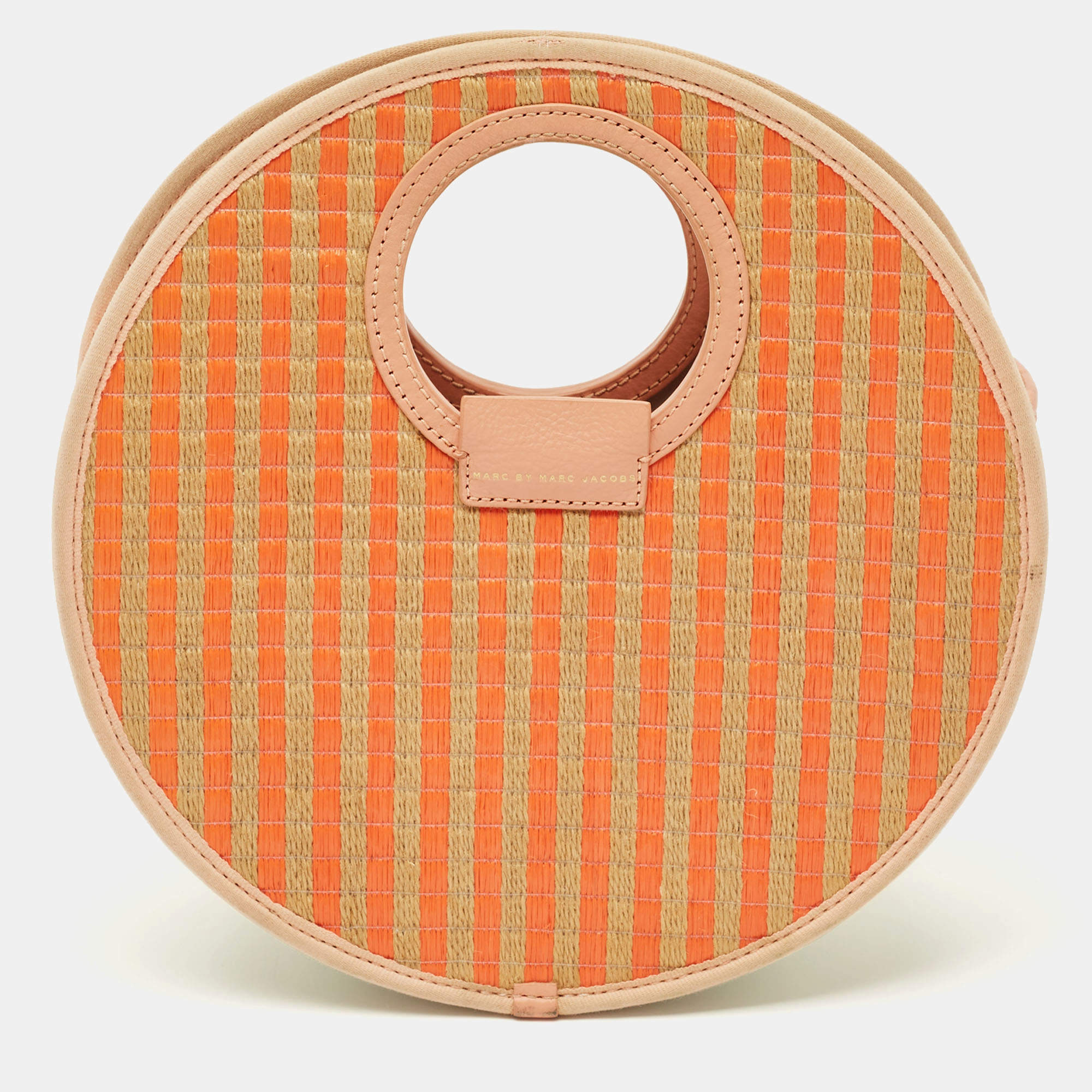 Pre Owned Marc by Marc Jacobs Orange/Beige Stripe Straw and Fabric Isle De Sea Bag