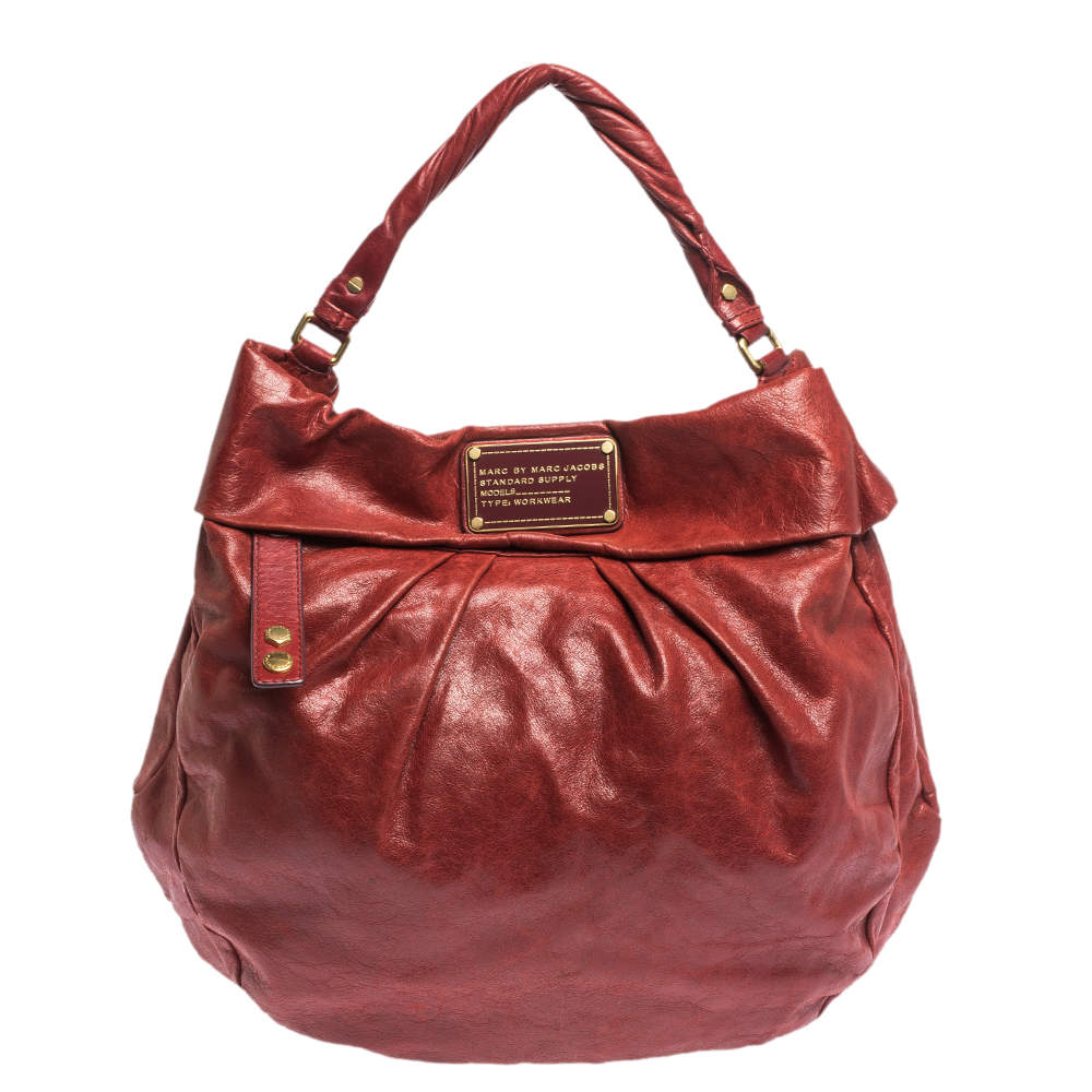 Pre Owned Marc by Marc Jacobs Red Glaze Leather Classic Q Hillier Hobo