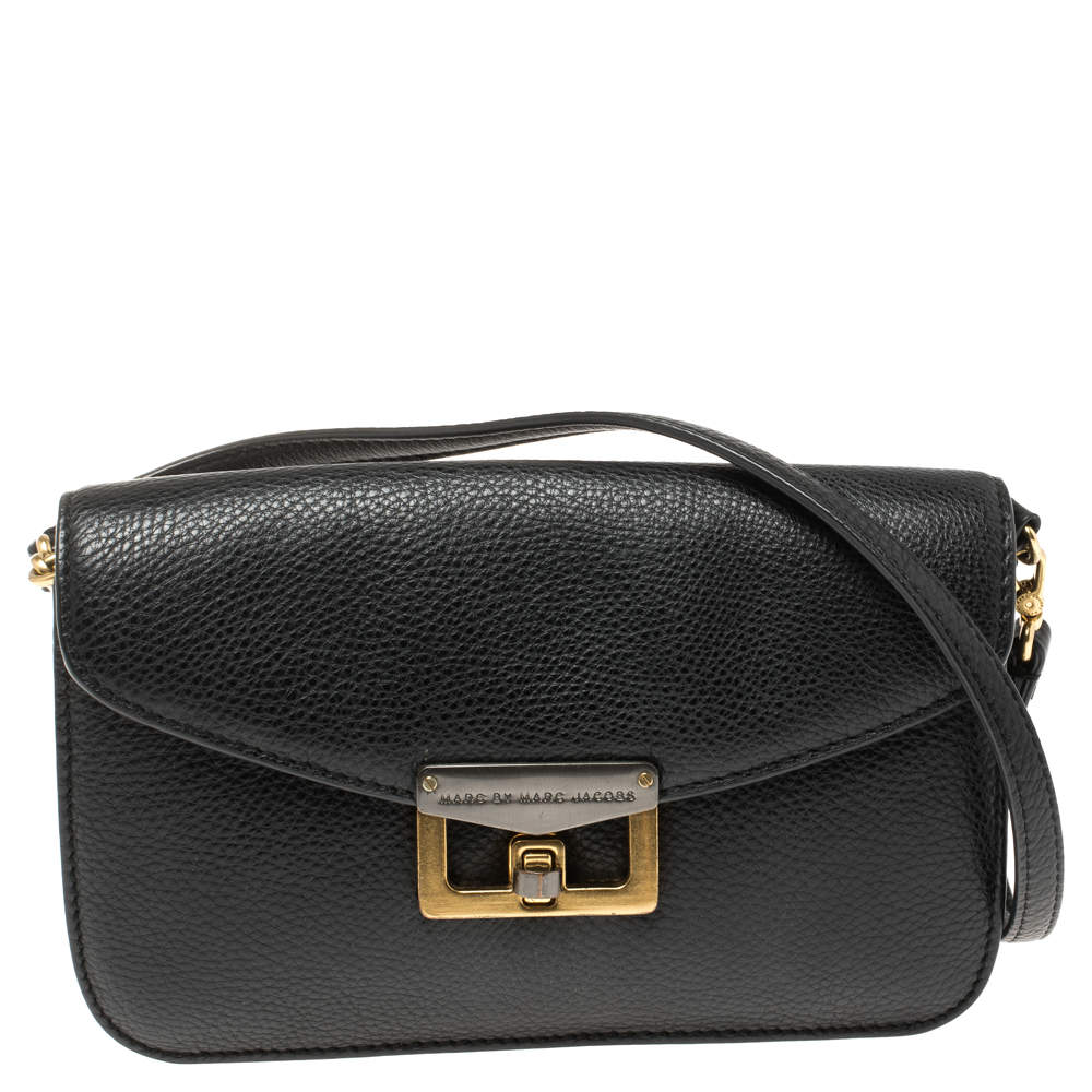 Pre Owned Marc by Marc Jacobs Black Leather Bianca Jane On A Leash Crossbody Bag