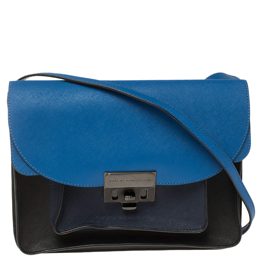 Pre Owned Marc by Marc Jacobs Blue/Black Leather Lip Lock Shoulder Bag