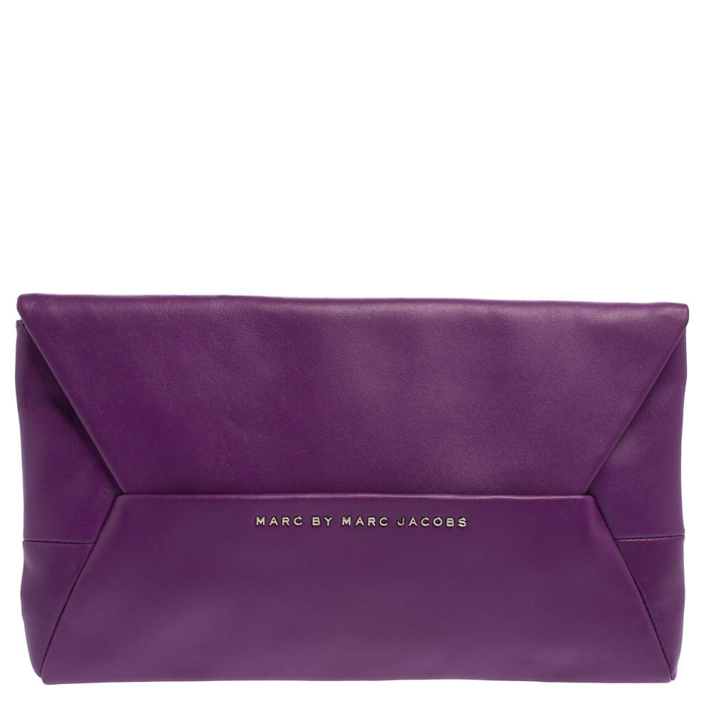 Pre Owned Marc by Marc Jacobs Purple Leather Tangram Anna Envelope Clutch