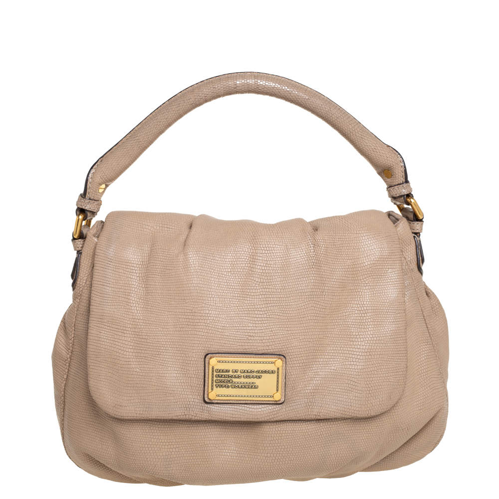 Pre Owned Marc by Marc Jacobs Beige Lizard Embossed Leather Classic Q Lil Ukita Top Handle Bag