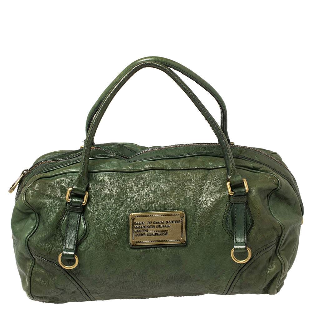 Pre Owned Marc by Marc Jacobs Green Leather Boston Duffel Bag