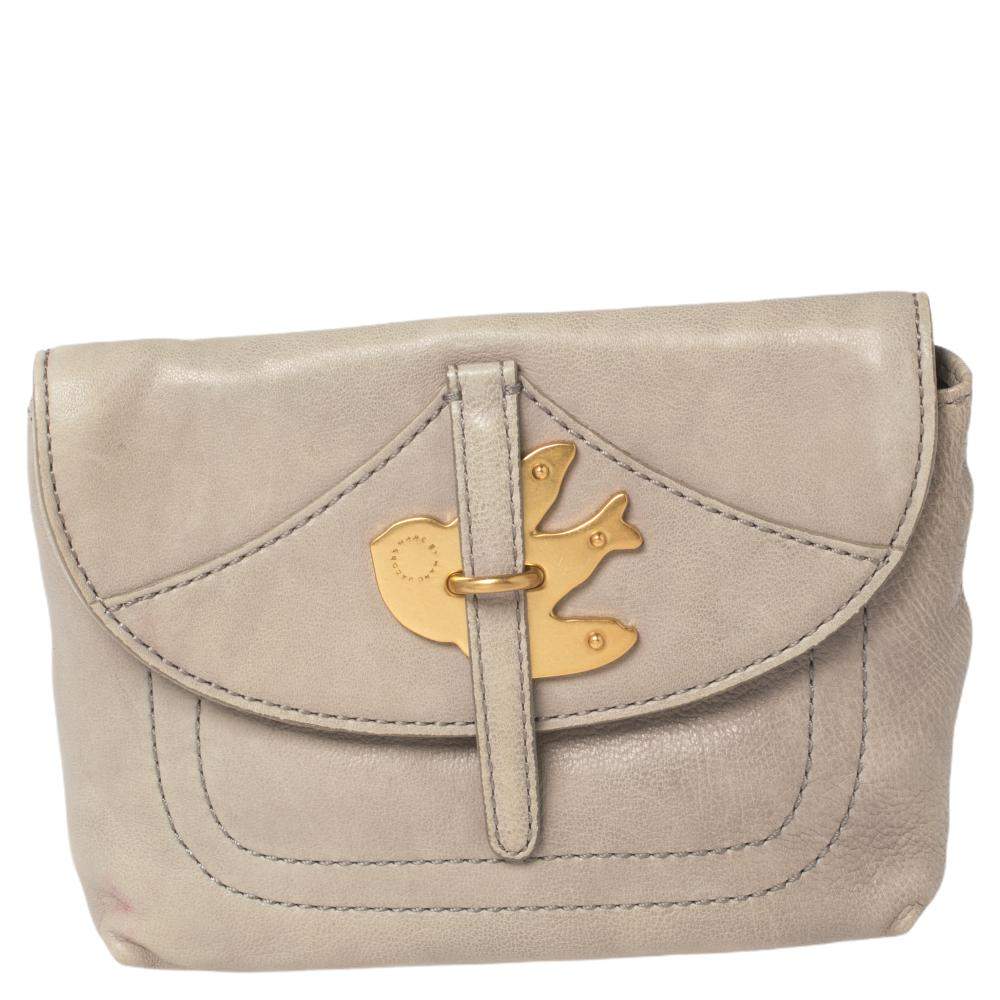 Pre Owned Marc By Marc Jacobs Grey Leather Petal To The Metal Pouch